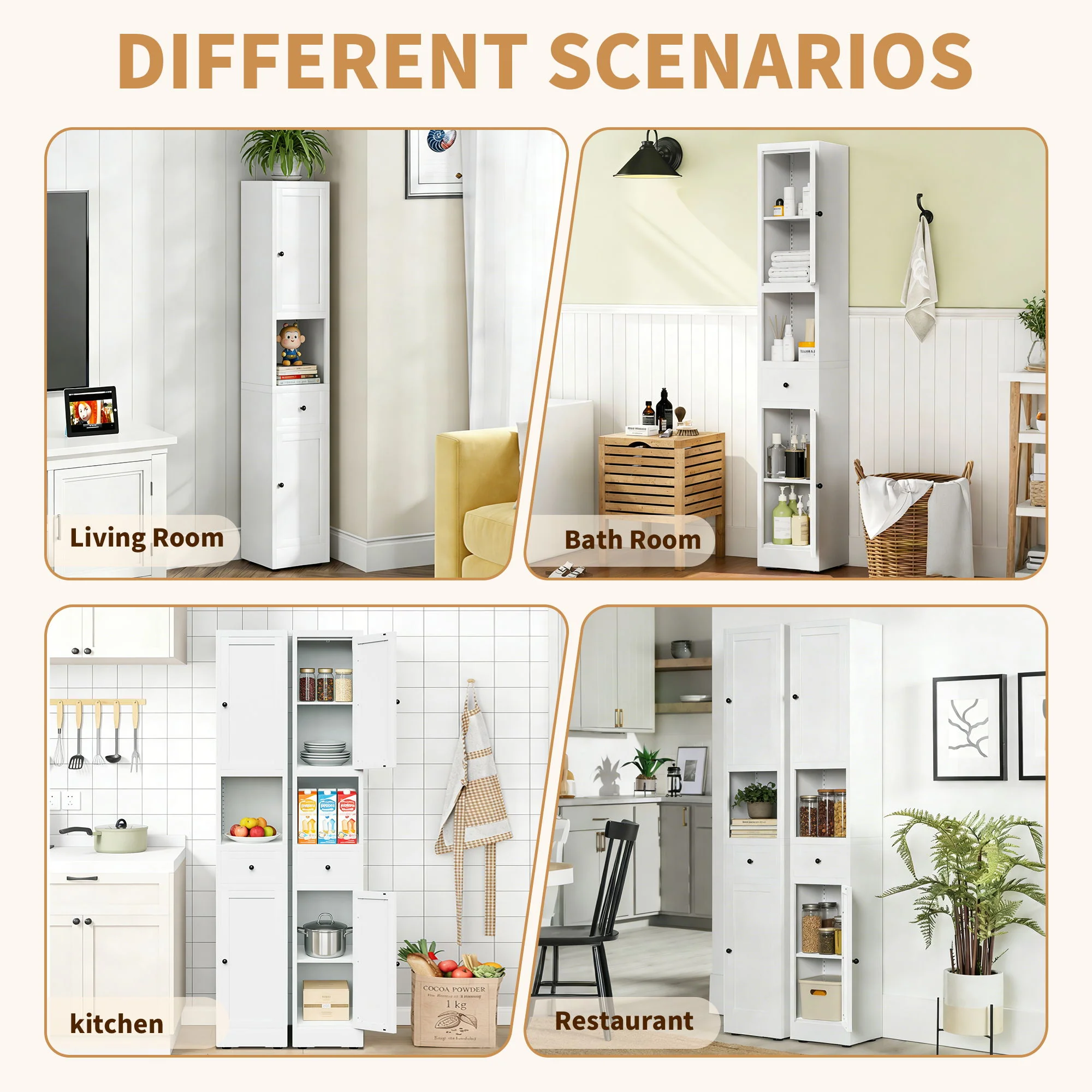 Tall Bathroom Storage Cabinet, 5-Tier Narrow With 2 Doors & Adjustable Shelves, Freestanding - White - Image 9