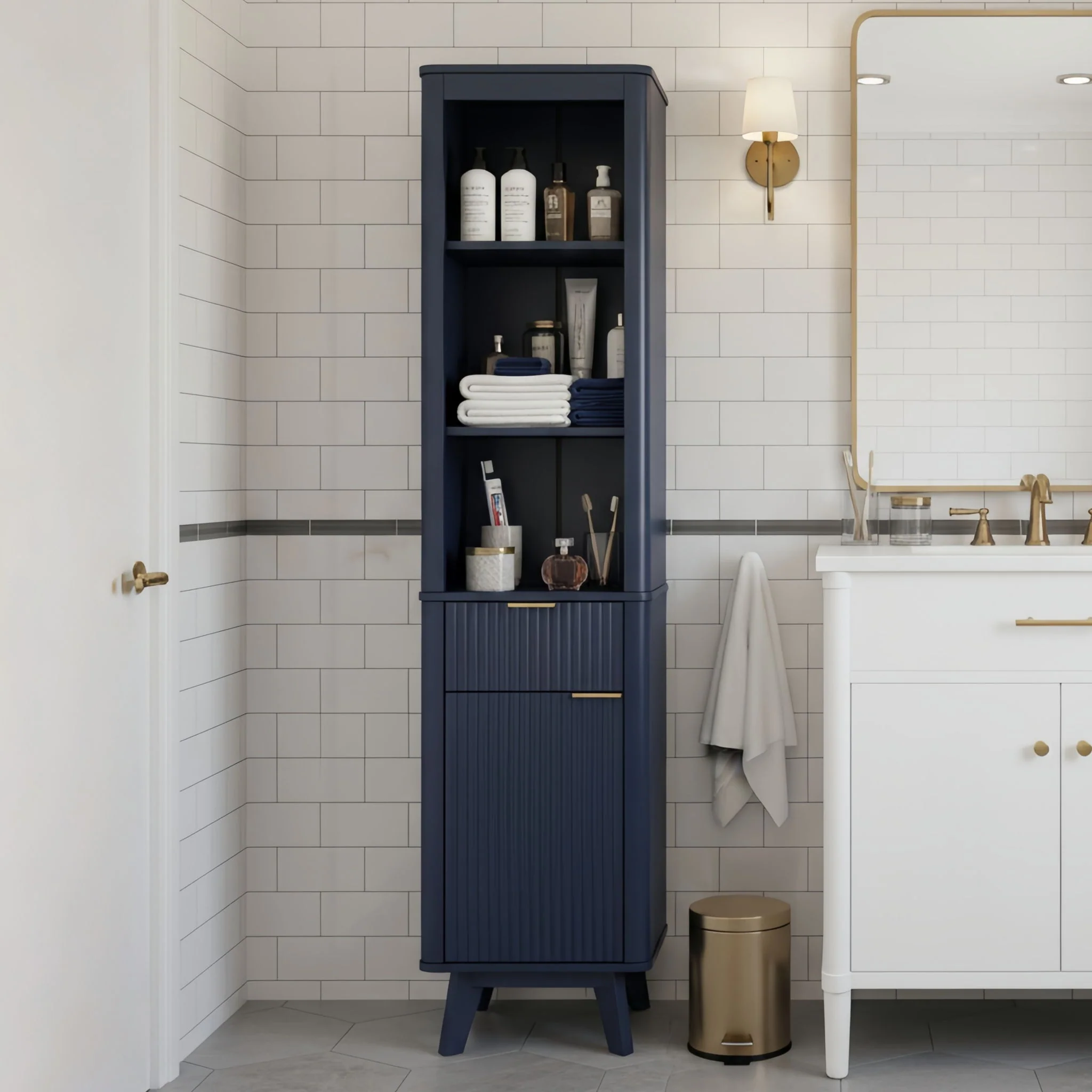 Tall Bathroom Storage Cabinet With Adjustable Shelves And 1 Drawer & Door - Image 25