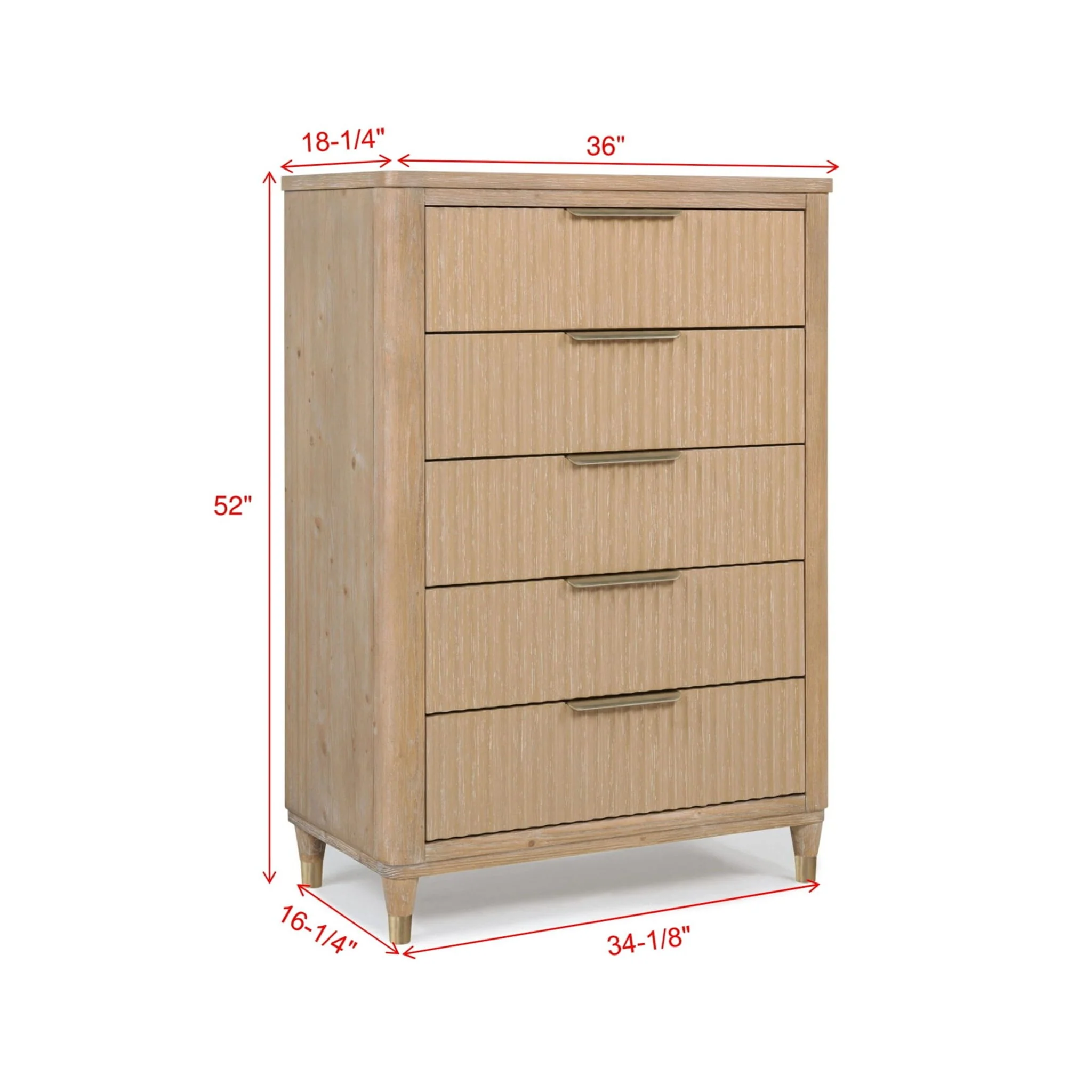 Tall Chest With Full Extension Glides And Accents, Storage Cabinet - Natural Wood - Image 3