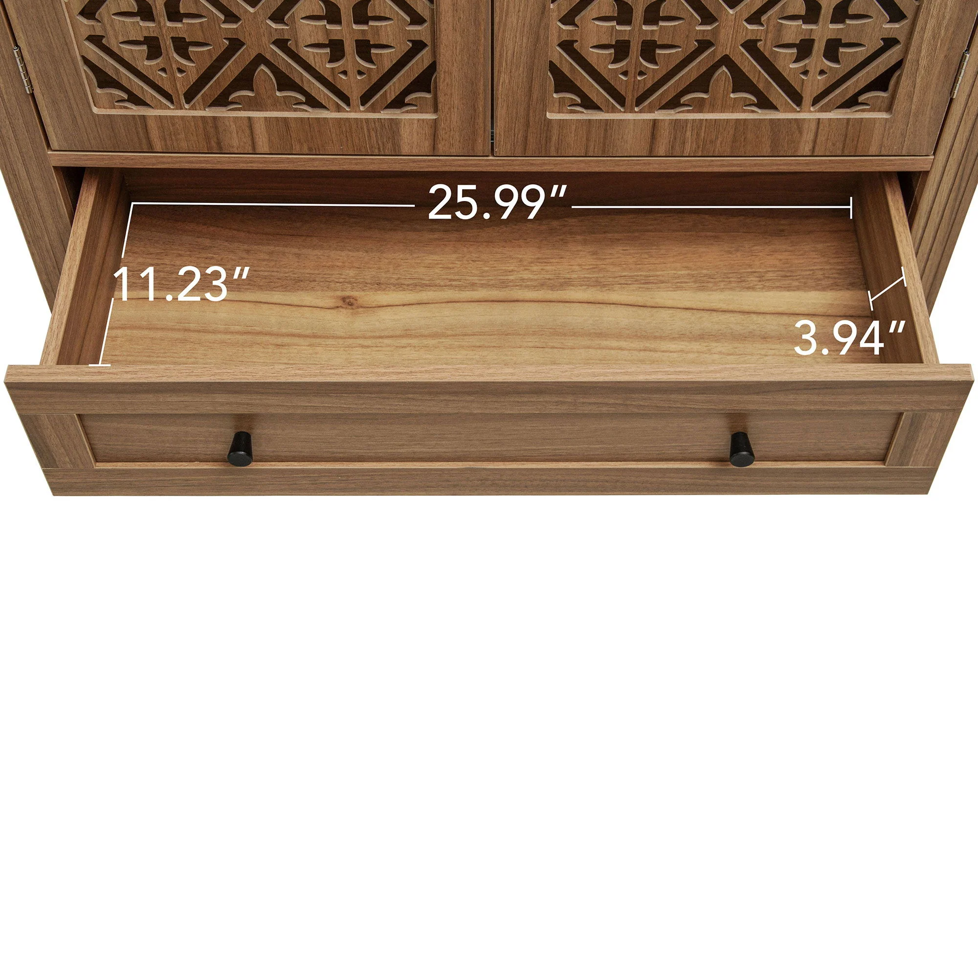 Tall Kitchen Pantry Cabinet With Hollow Carved Doors 2 Drawers And Adjustable Shelves Storage Display Cabinet For Kitchen Dining Room Or Living Room - Walnut - Image 3