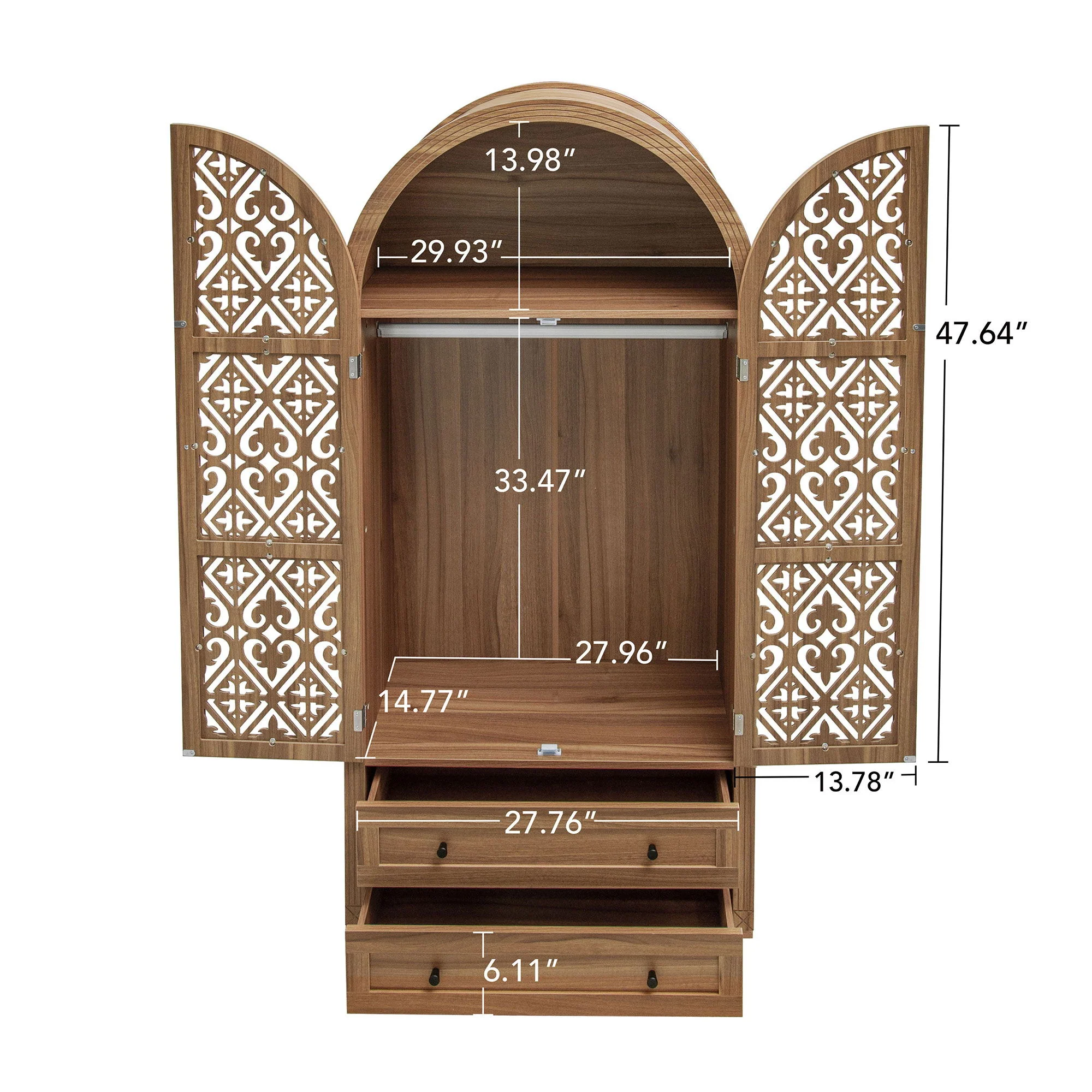 Tall Kitchen Pantry Cabinet With Hollow Carved Doors 2 Drawers And Adjustable Shelves Storage Display Cabinet For Kitchen Dining Room Or Living Room - Walnut - Image 9