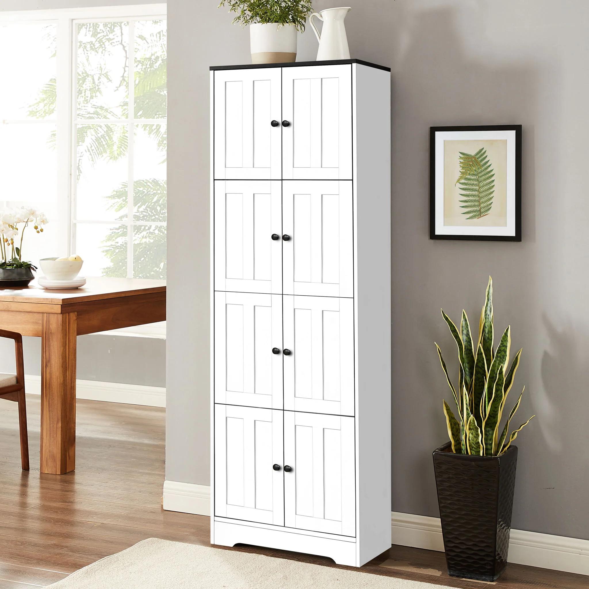 Tall Storage Cabinet With 8 Doors And 4 Shelves, Wall Storage Cabinet For Living Room, Kitchen, Office, Bedroom, Bathroom - Image 10