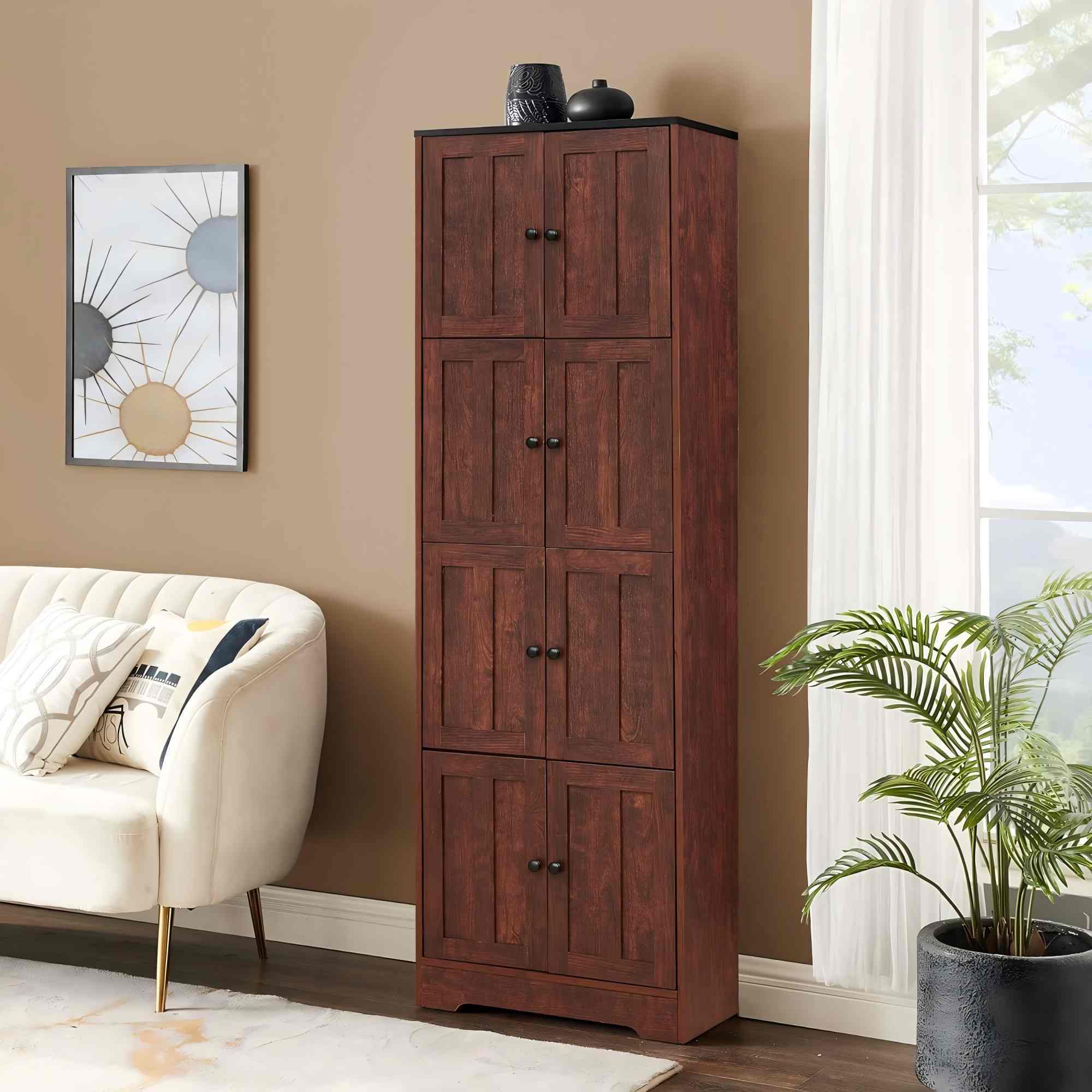 Tall Storage Cabinet With 8 Doors And 4 Shelves, Wall Storage Cabinet For Living Room, Kitchen, Office, Bedroom, Bathroom - Image 11