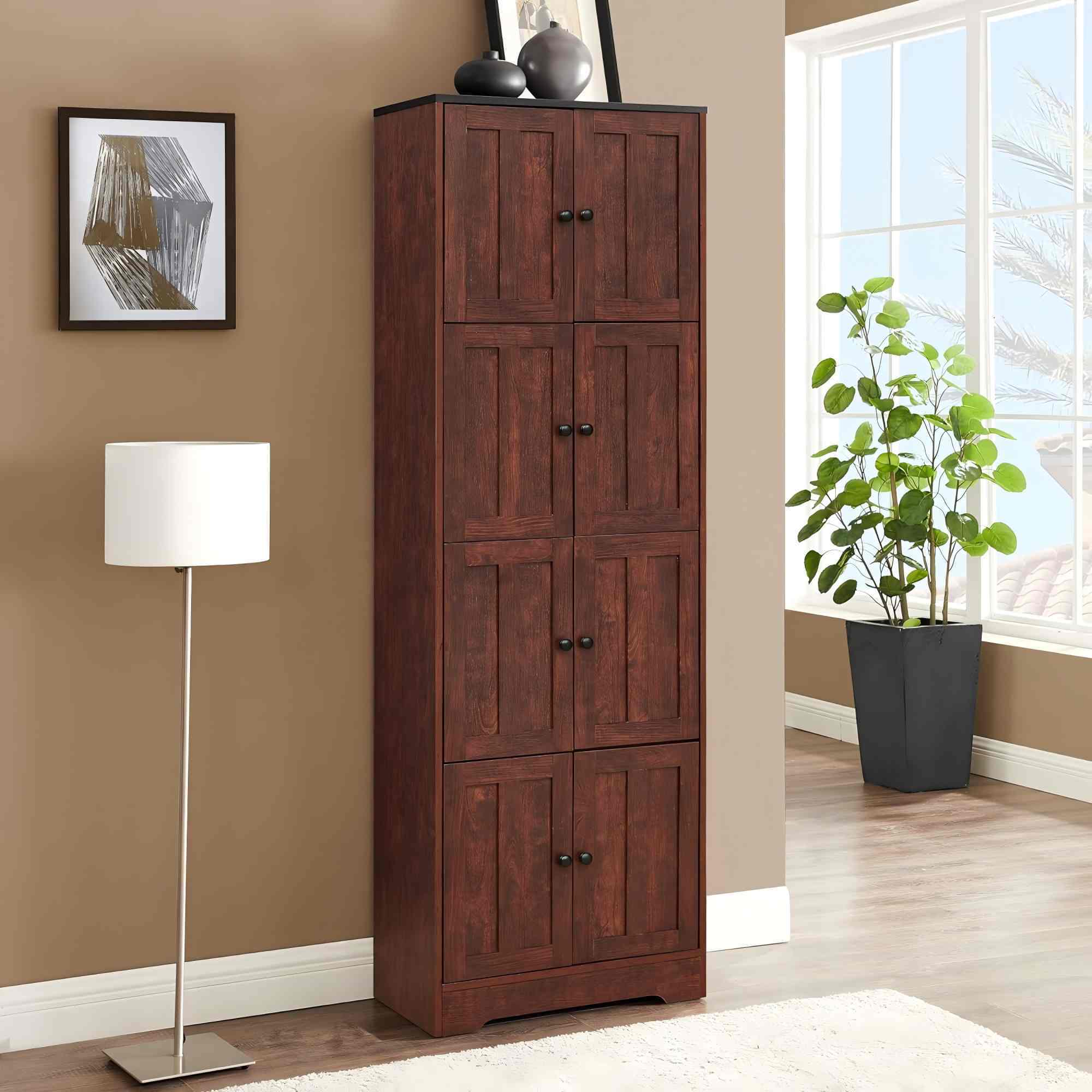 Tall Storage Cabinet With 8 Doors And 4 Shelves, Wall Storage Cabinet For Living Room, Kitchen, Office, Bedroom, Bathroom - Image 13