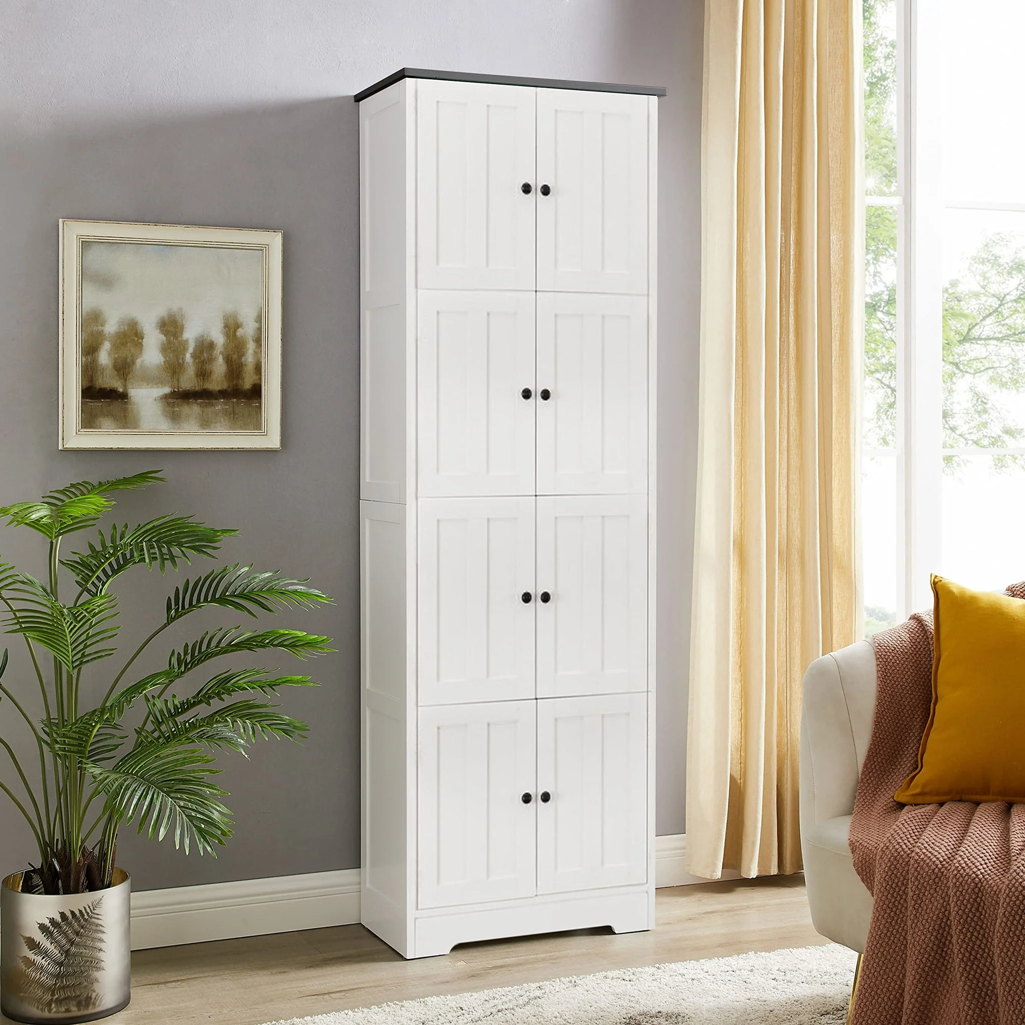 Tall Storage Cabinet With 8 Doors And 4 Shelves, Wall Storage Cabinet For Living Room, Kitchen, Office, Bedroom, Bathroom - Image 16