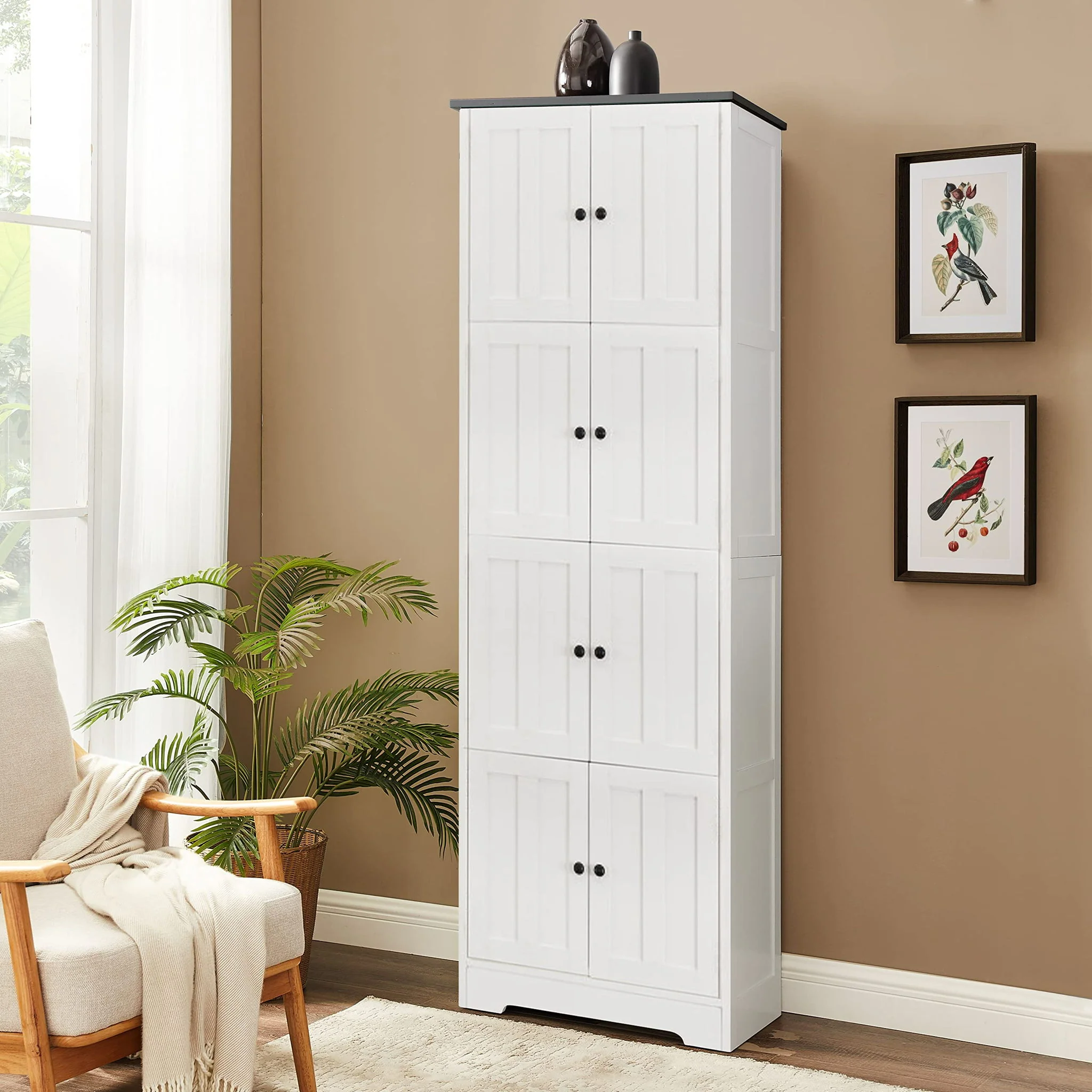 Tall Storage Cabinet With 8 Doors And 4 Shelves, Wall Storage Cabinet For Living Room, Kitchen, Office, Bedroom, Bathroom - Image 4