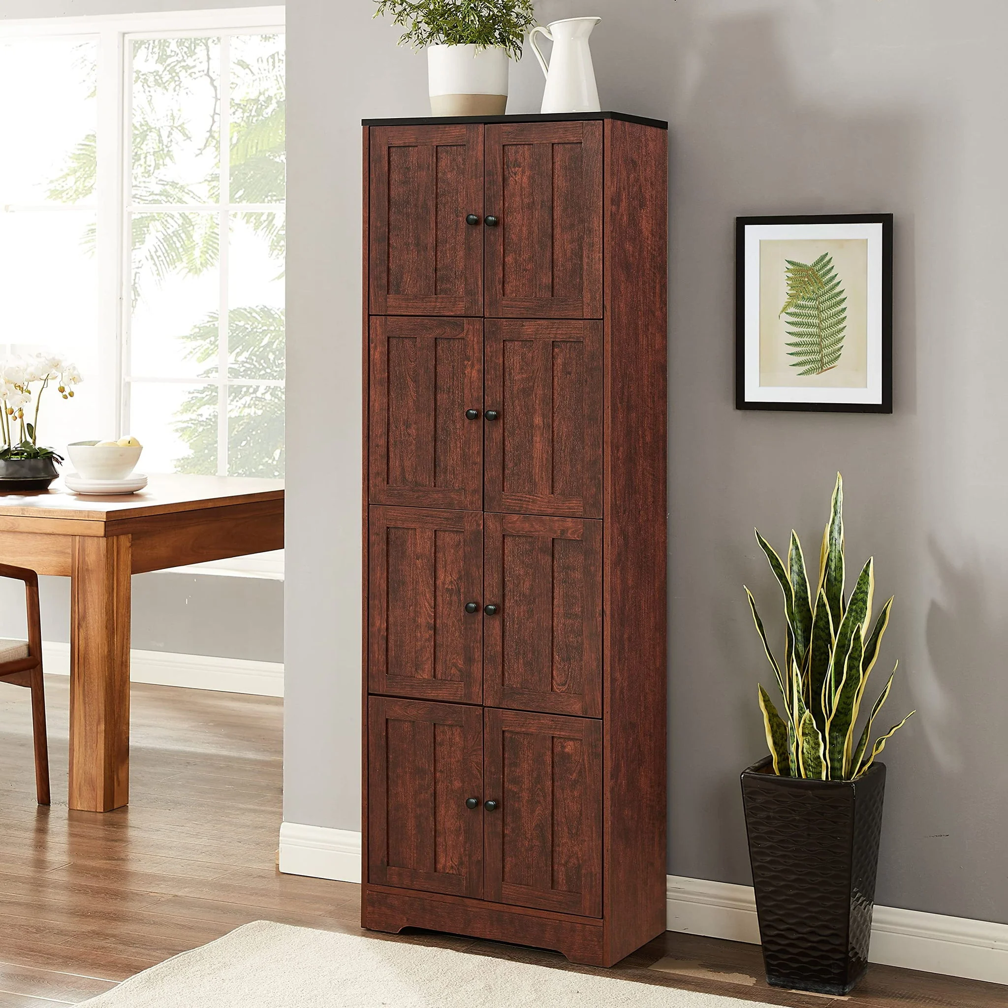 Tall Storage Cabinet With 8 Doors And 4 Shelves, Wall Storage Cabinet For Living Room, Kitchen, Office, Bedroom, Bathroom - Image 6