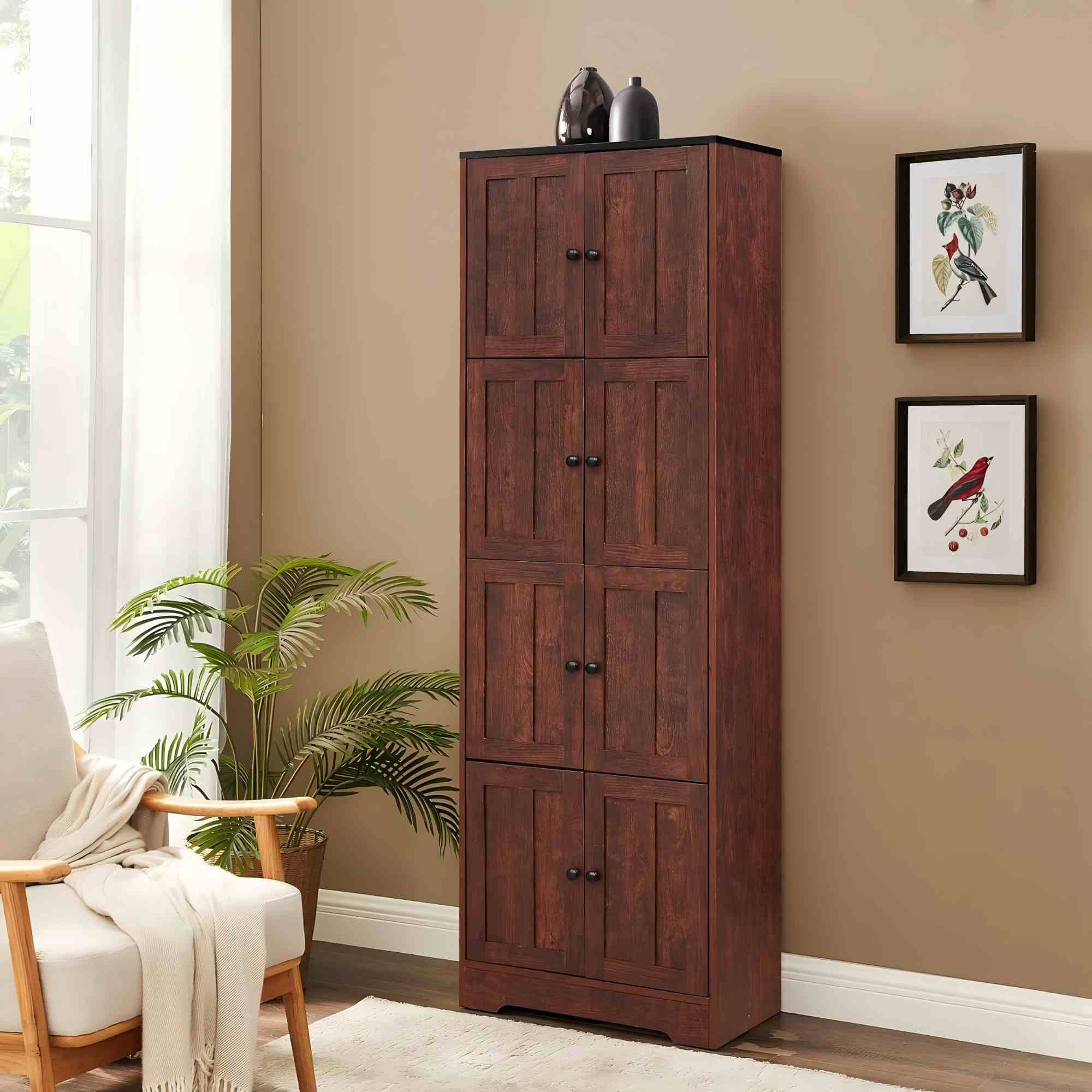 Tall Storage Cabinet With 8 Doors And 4 Shelves, Wall Storage Cabinet For Living Room, Kitchen, Office, Bedroom, Bathroom - Image 7