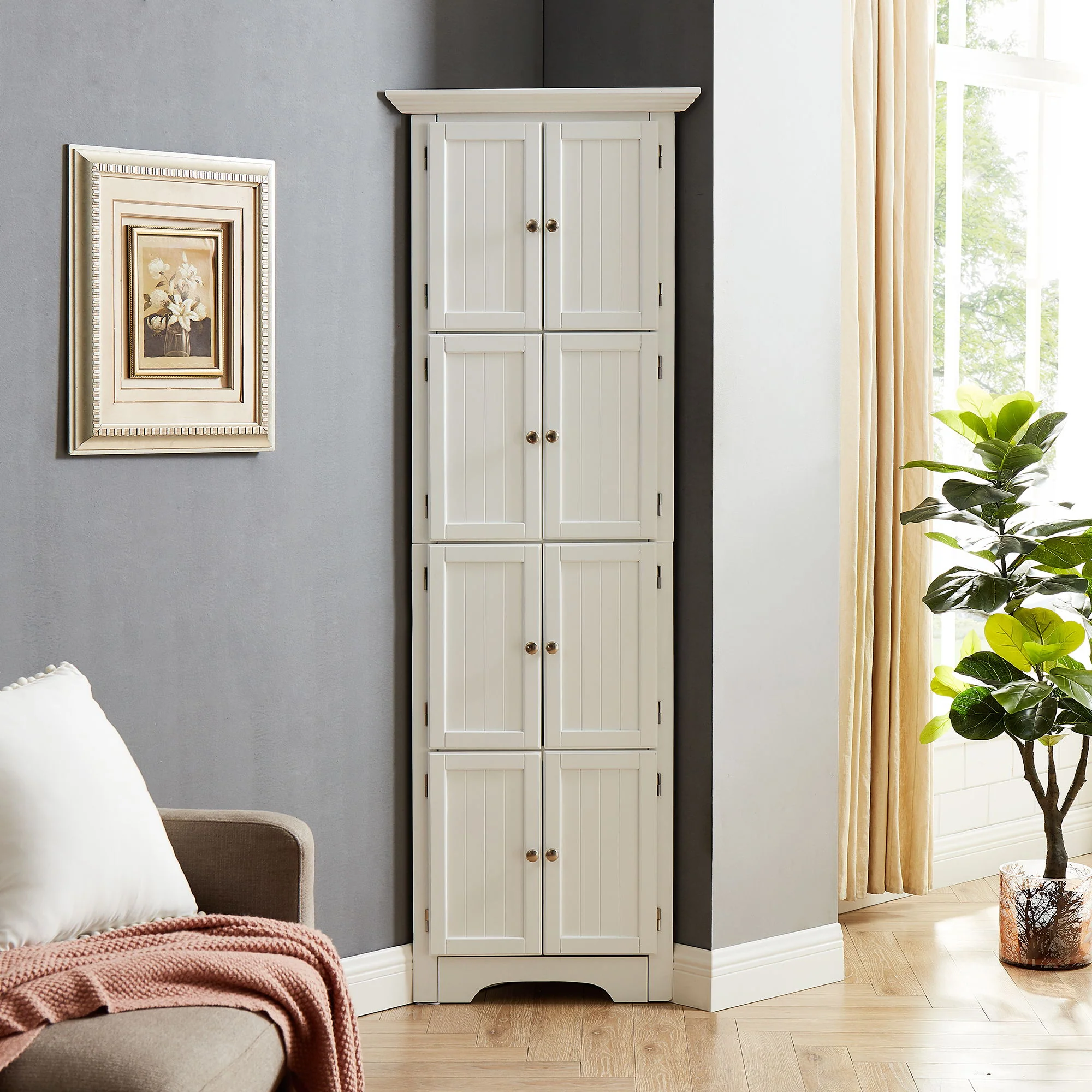 Tall Storage Cabinet With Doors And 4 Shelves For Living Room, Kitchen, Office, Bedroom, Bathroom, Modern - Image 13