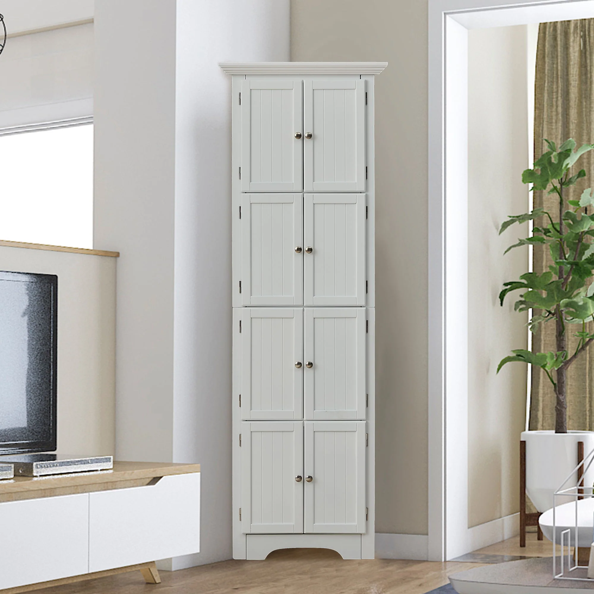 Tall Storage Cabinet With Doors And 4 Shelves For Living Room, Kitchen, Office, Bedroom, Bathroom, Modern - Image 15