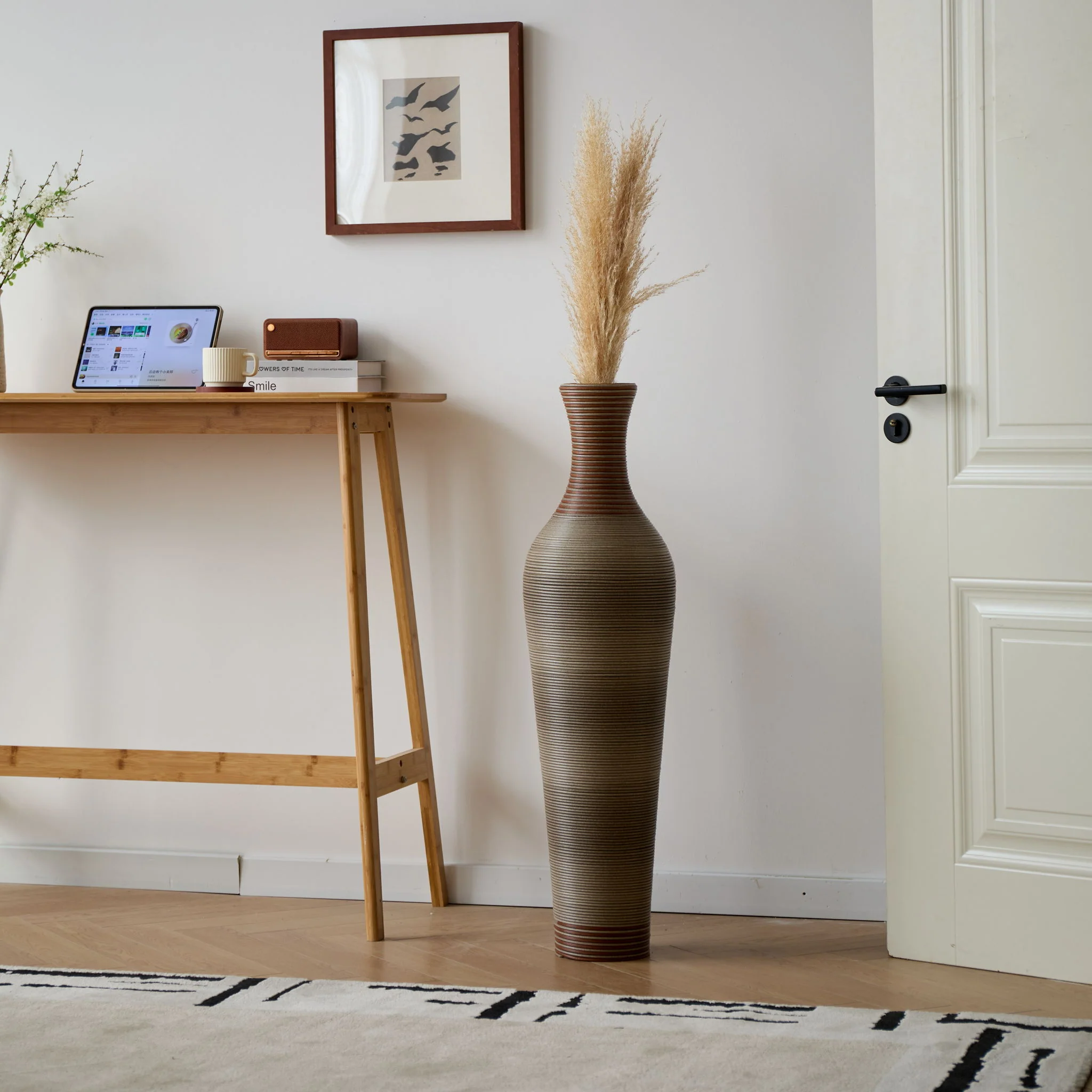 Tall Vase - Brown Decorative Floor Vase, Classic Neat Floor Vase Tall Freestanding Flower Holder, Artificial Rattan Vase, Floor Vase, Flower Holder For Home Decor - Gray - Image 6