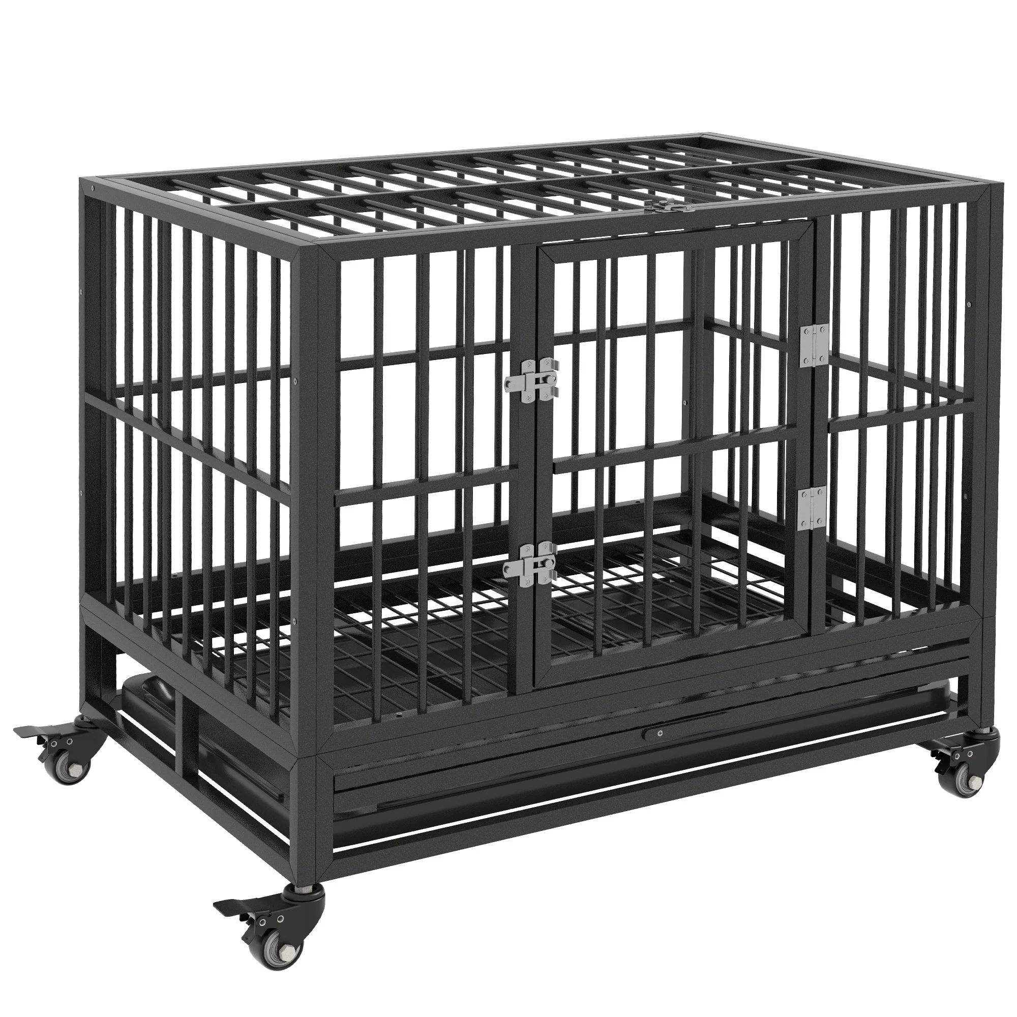 Talus 36-Inch Heavy Duty Steel Dog Crate with Floor Grate and Dual Door Access