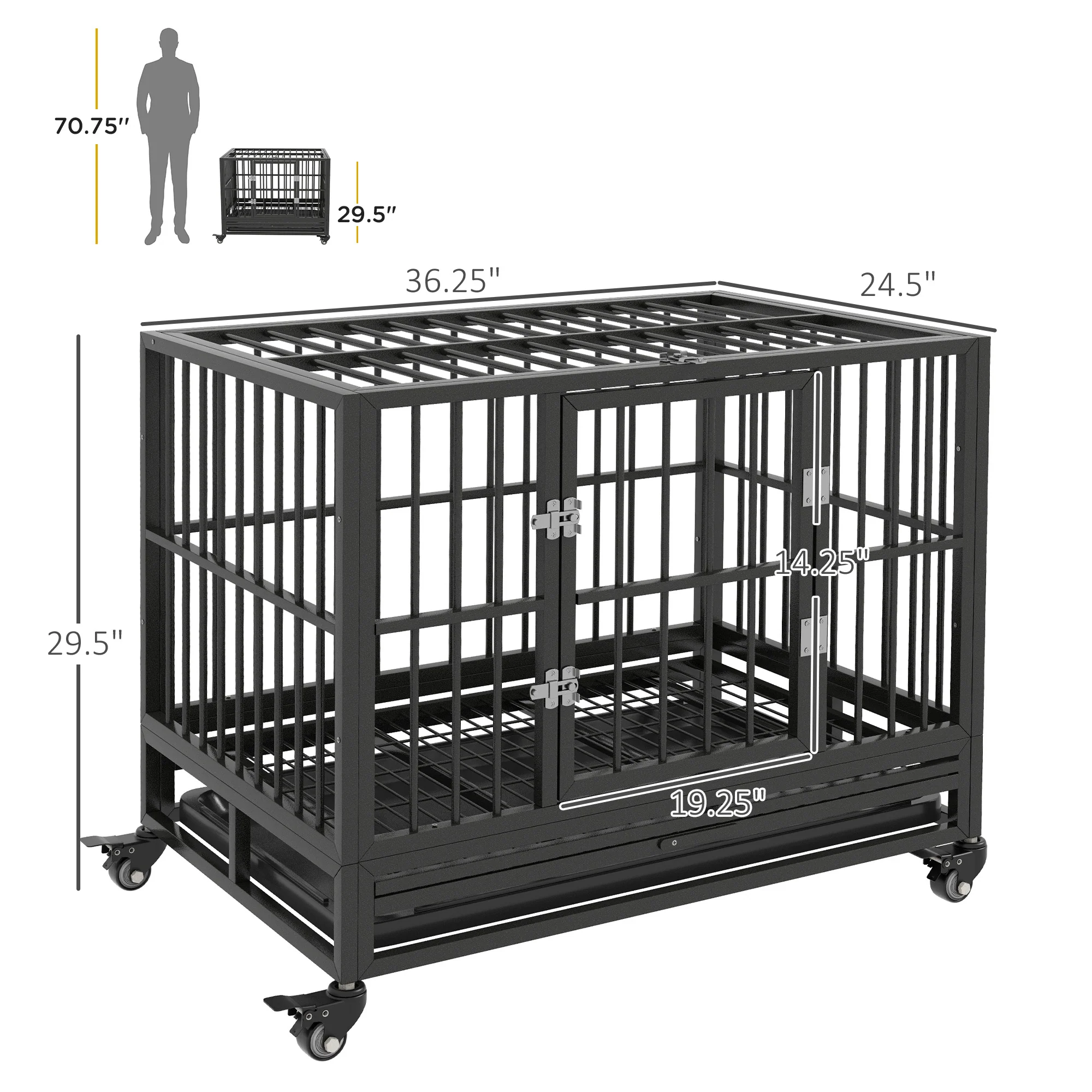 Talus 36-Inch Heavy Duty Steel Dog Crate with Floor Grate and Dual Door Access - Image 3