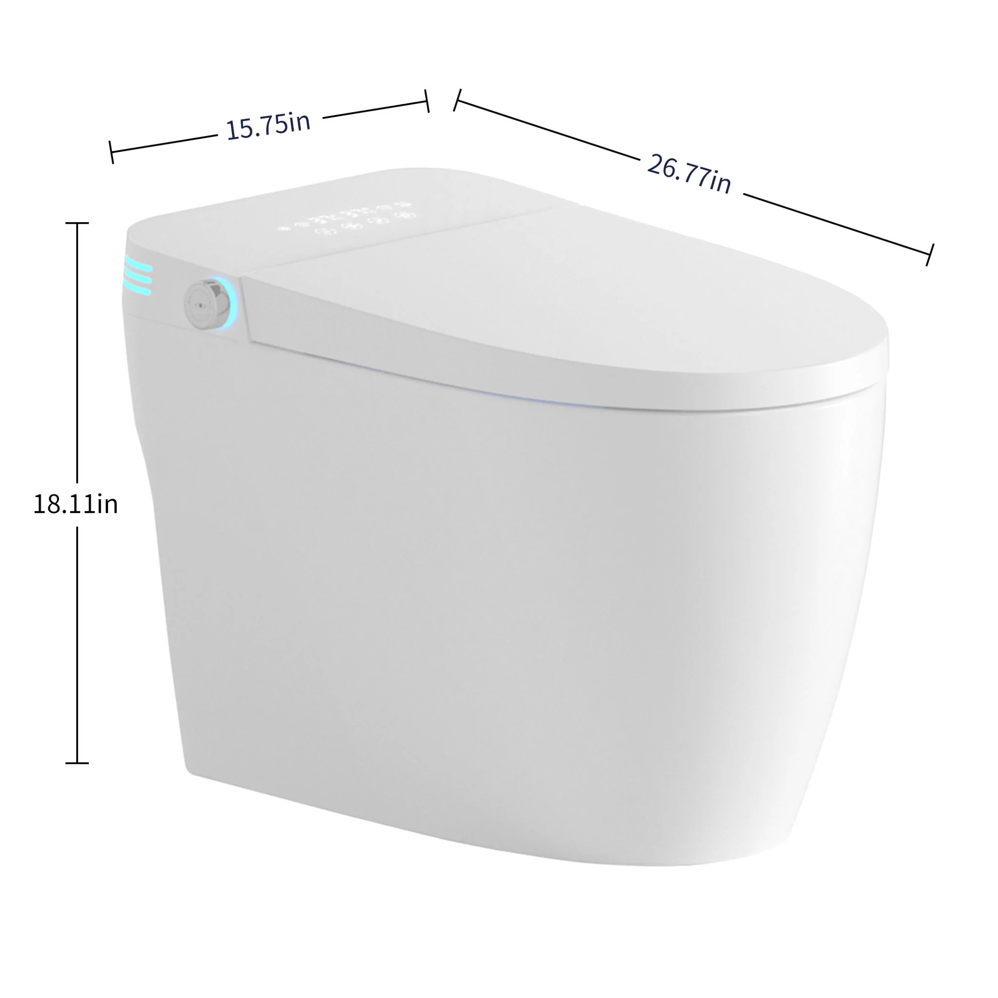 Tankless Smart Toilet With Bidet Built In, 1 Piece Bidet Toilet Seat, Auto Flush, Auto Open / Close, Heated Seat, Warm Water And Dry, Adjustable Temp, Remote Control Side Know - White - Image 7
