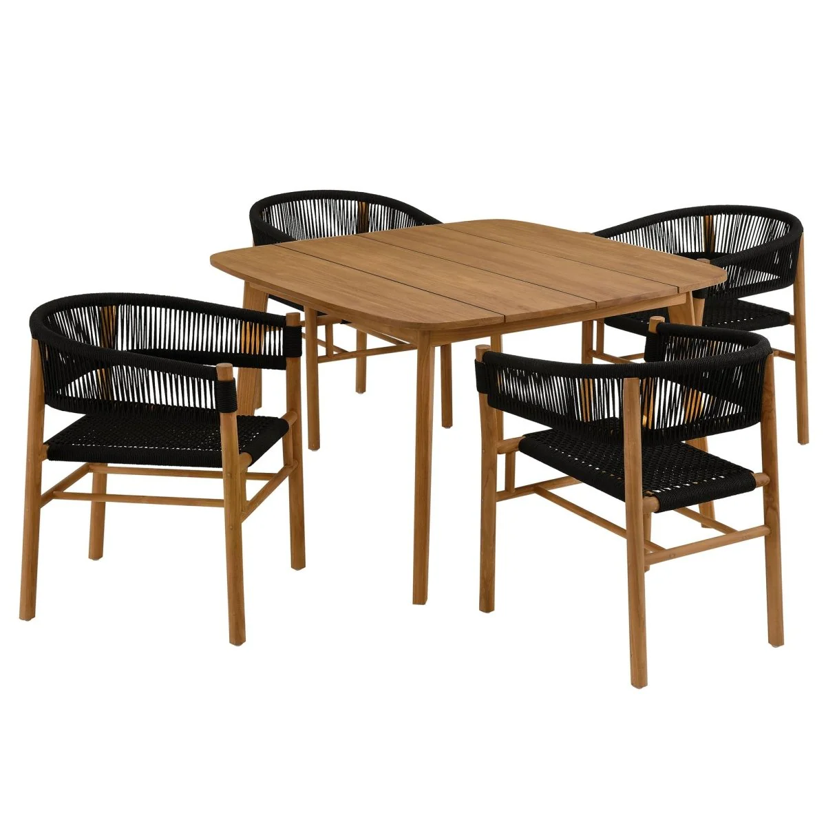 Teak Wood and Rope Outdoor Dining Set with Armchairs, Durable Teak Accents