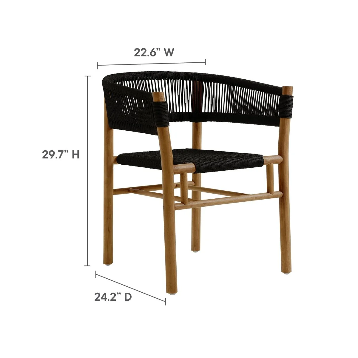 Teak Wood and Rope Outdoor Dining Set with Armchairs, Durable Teak Accents - Image 3