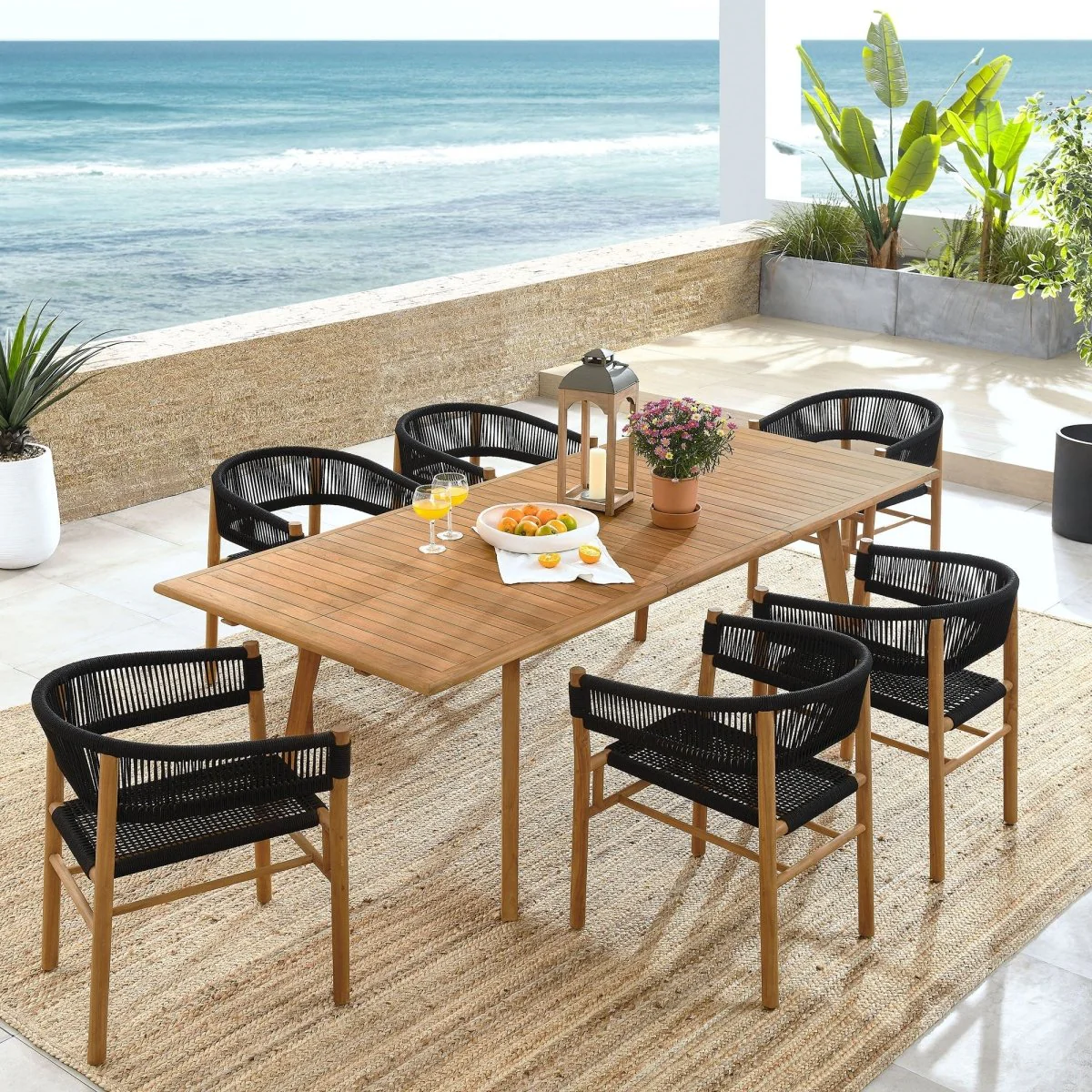 Teak Wood and Rope Outdoor Dining Set with Armchairs, Durable Teak Accents - Image 33