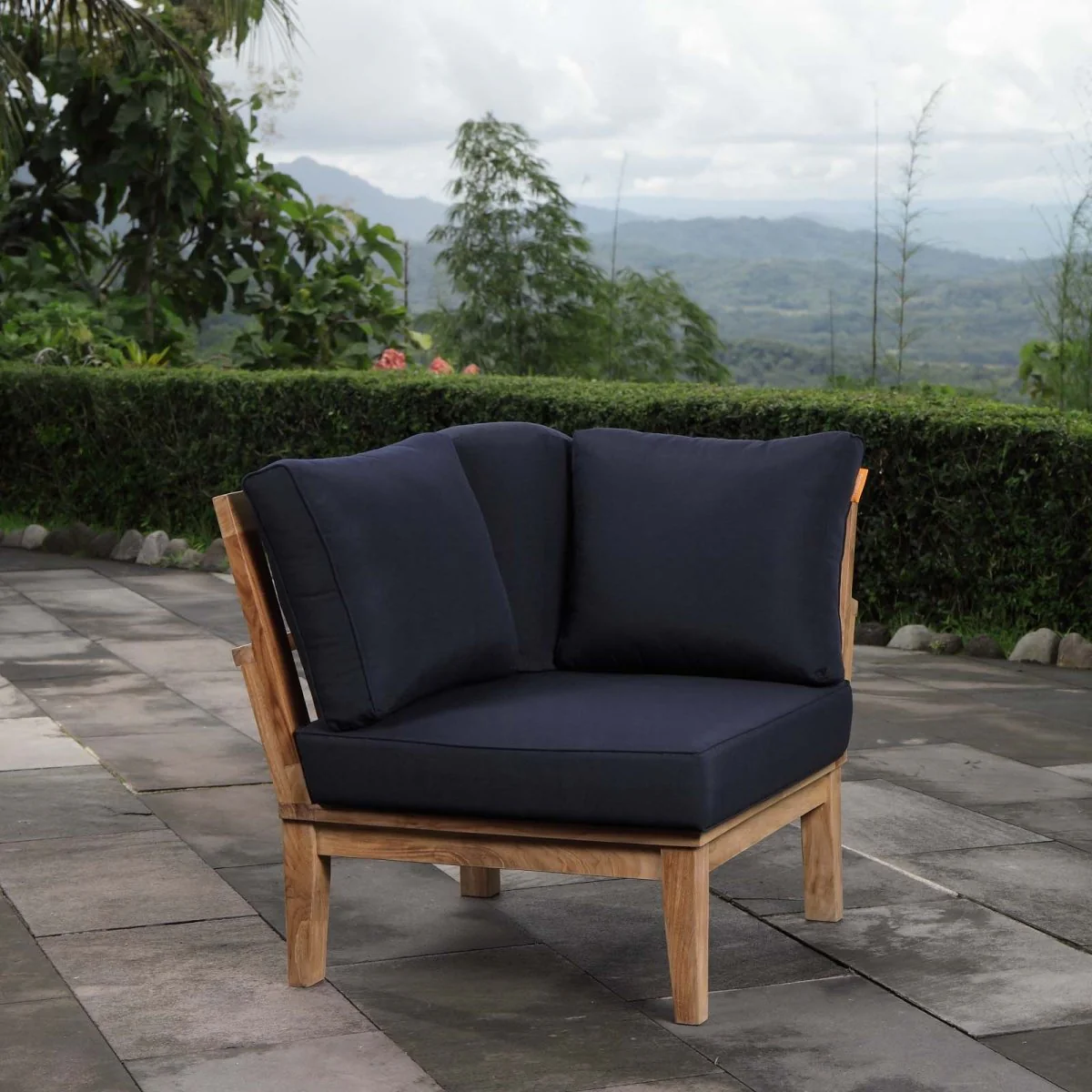 Teak Wood Outdoor Corner Sofa with Cushions for Patio and Garden Seating - Image 11