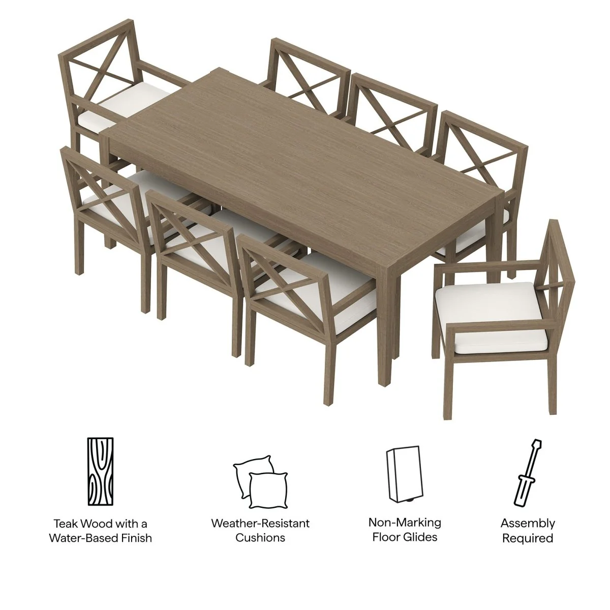Teak Wood Outdoor Dining Set with Cross-Back Chairs – Multiple Configurations Available - Image 10
