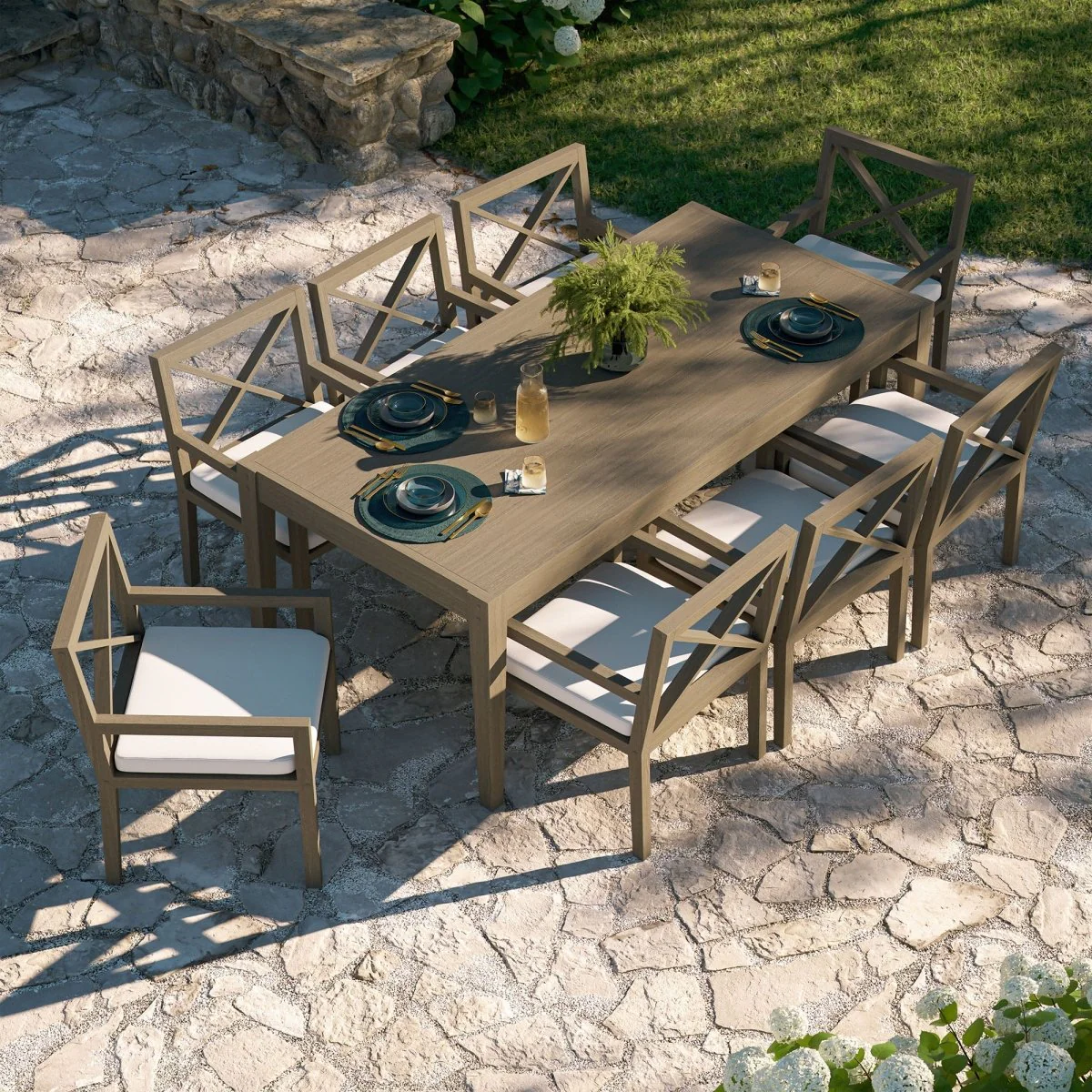Teak Wood Outdoor Dining Set with Cross-Back Chairs – Multiple Configurations Available - Image 13