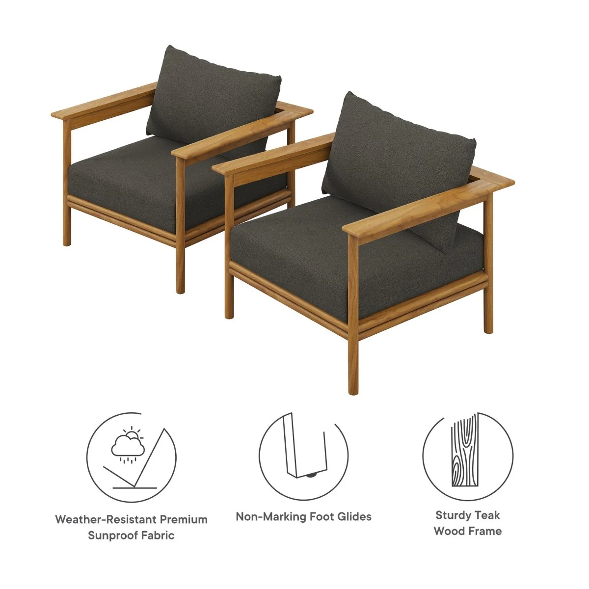 Teak Wood Outdoor Patio Armchair with Fabric Upholstery - Modern Garden Seating - Image 32