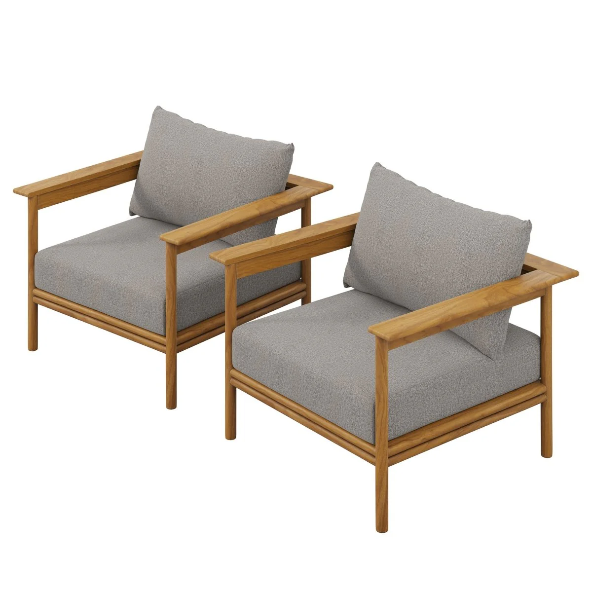 Teak Wood Outdoor Patio Armchair with Fabric Upholstery - Modern Garden Seating - Image 41