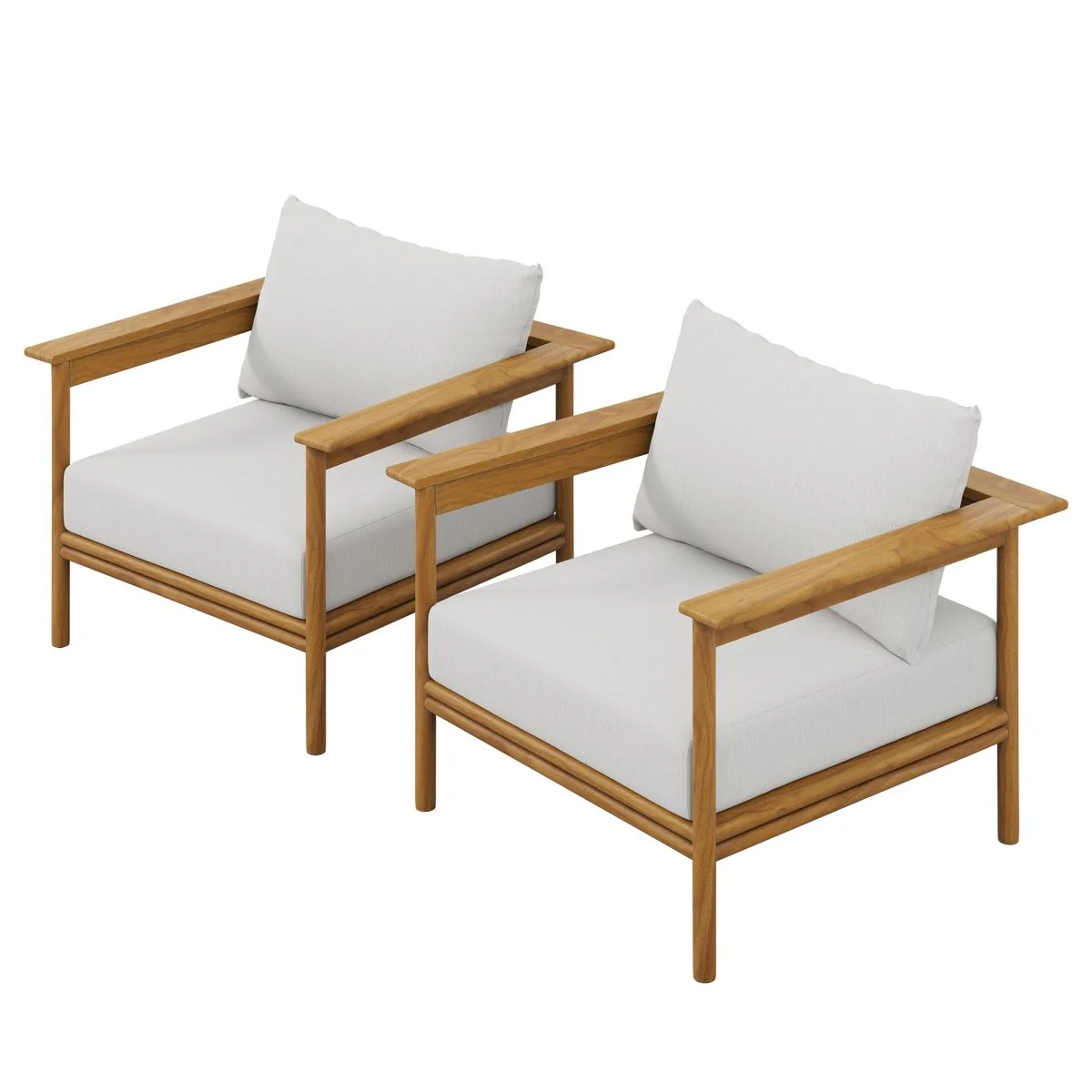 Teak Wood Outdoor Patio Armchair with Fabric Upholstery - Modern Garden Seating - Image 51