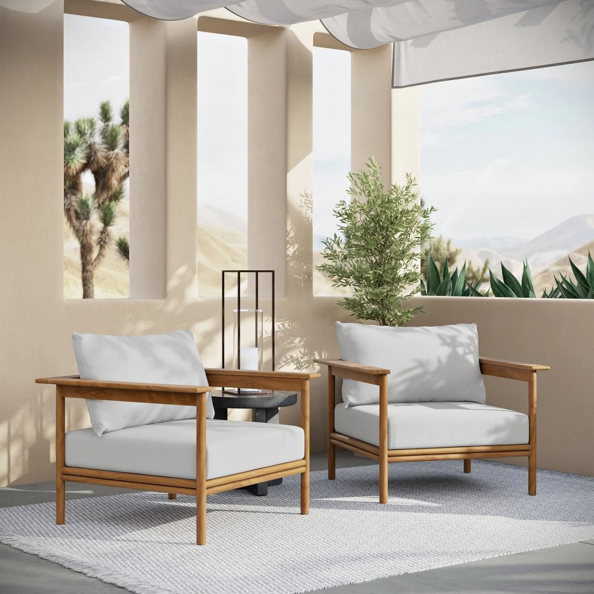 Teak Wood Outdoor Patio Armchair with Fabric Upholstery - Modern Garden Seating - Image 60