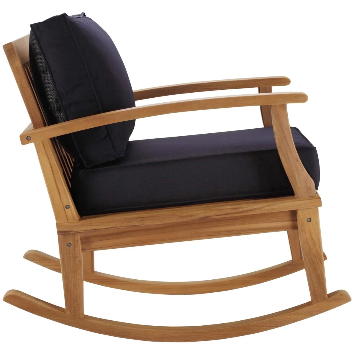 Teak Wood Outdoor Patio Rocking Chair with Cushioned Seat and Slatted Back - Image 11
