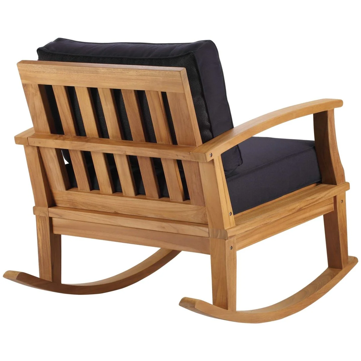 Teak Wood Outdoor Patio Rocking Chair with Cushioned Seat and Slatted Back - Image 12