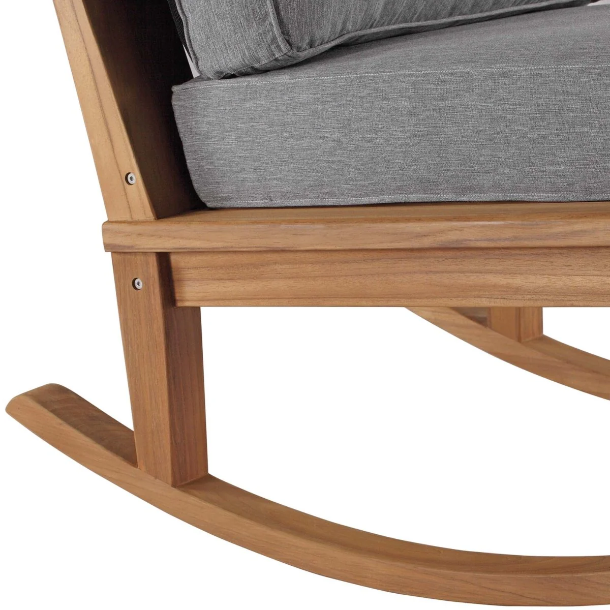 Teak Wood Outdoor Patio Rocking Chair with Cushioned Seat and Slatted Back - Image 23
