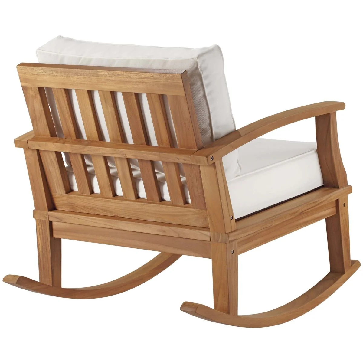 Teak Wood Outdoor Patio Rocking Chair with Cushioned Seat and Slatted Back - Image 4