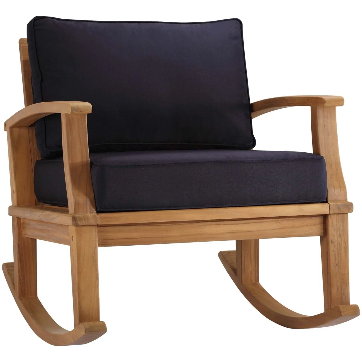Teak Wood Outdoor Patio Rocking Chair with Cushioned Seat and Slatted Back - Image 9