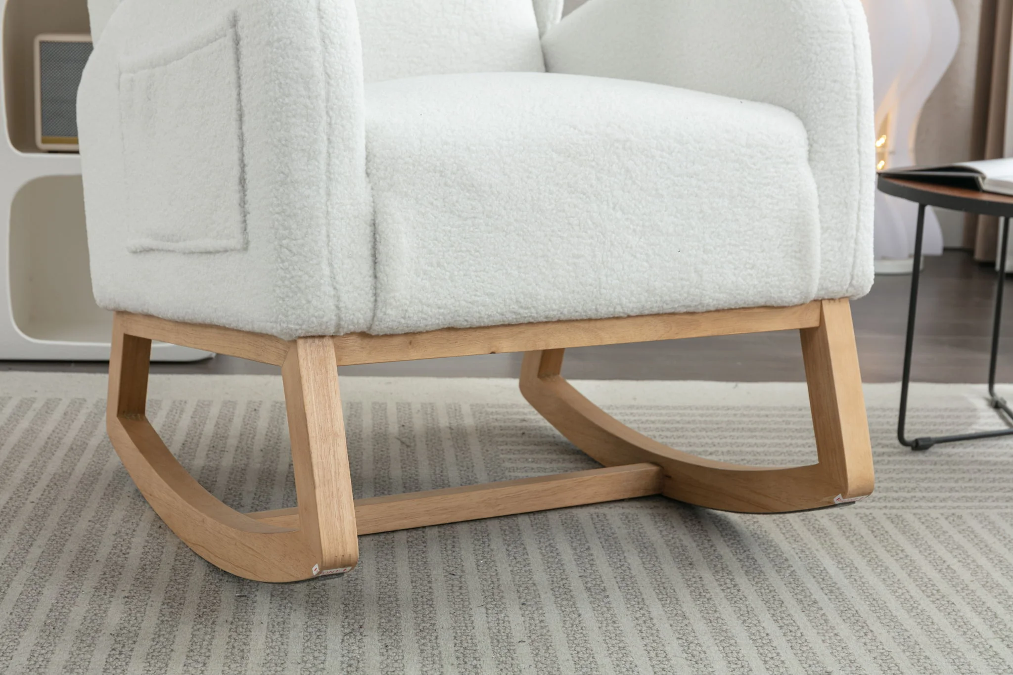 Teddy Fabric Rocking Chair With Packet Wood Legs - Ivory - Image 8