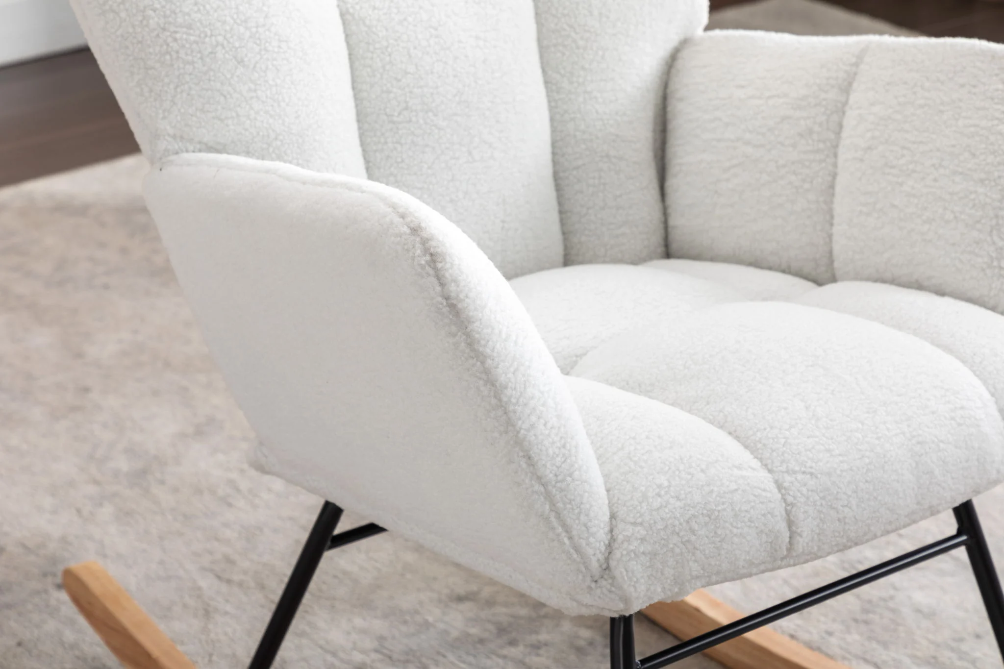 Teddy Fabric Rocking Gilder Nursery Chair For Living Room Indoor - Ivory - Image 6
