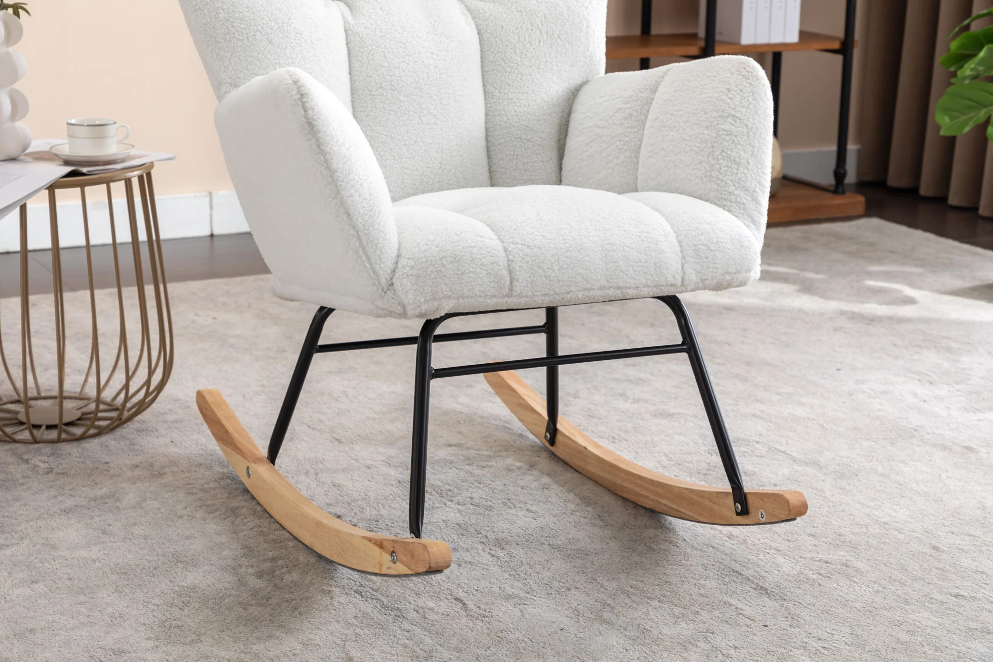 Teddy Fabric Rocking Gilder Nursery Chair For Living Room Indoor - Ivory - Image 7