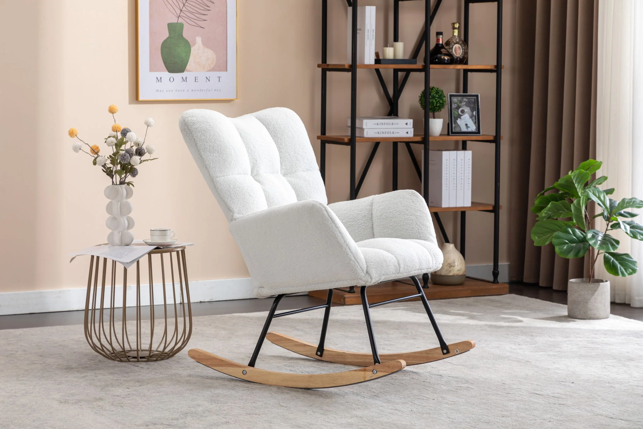 Teddy Fabric Rocking Gilder Nursery Chair For Living Room Indoor - Ivory - Image 9