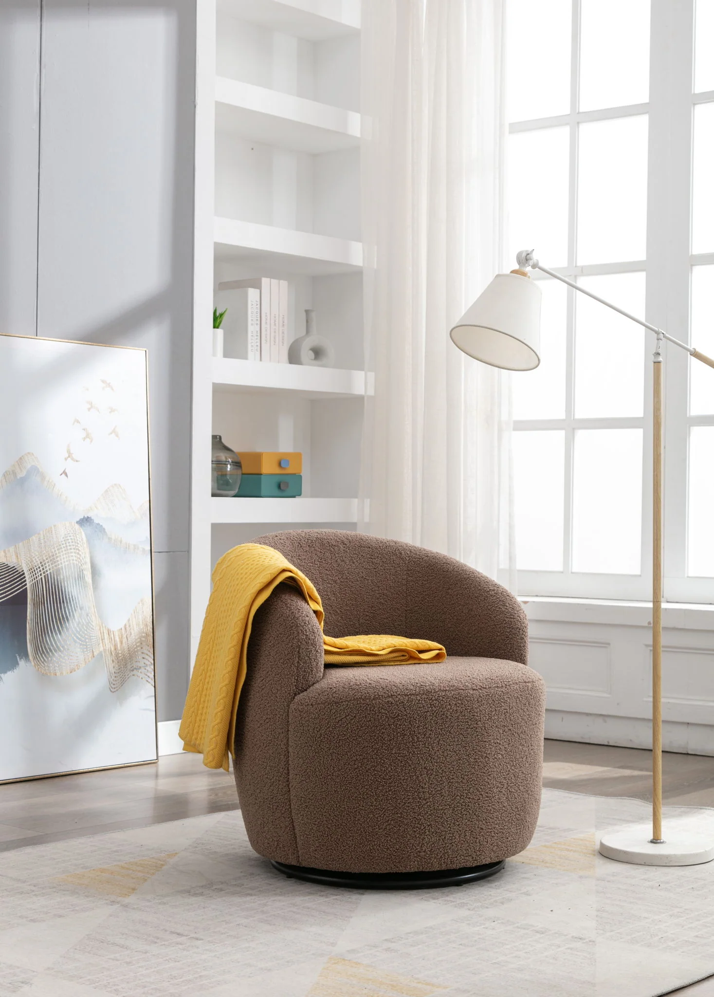 Teddy Fabric Swivel Accent Armchair Barrel Chair With Powder Coating Metal Ring - Image 12