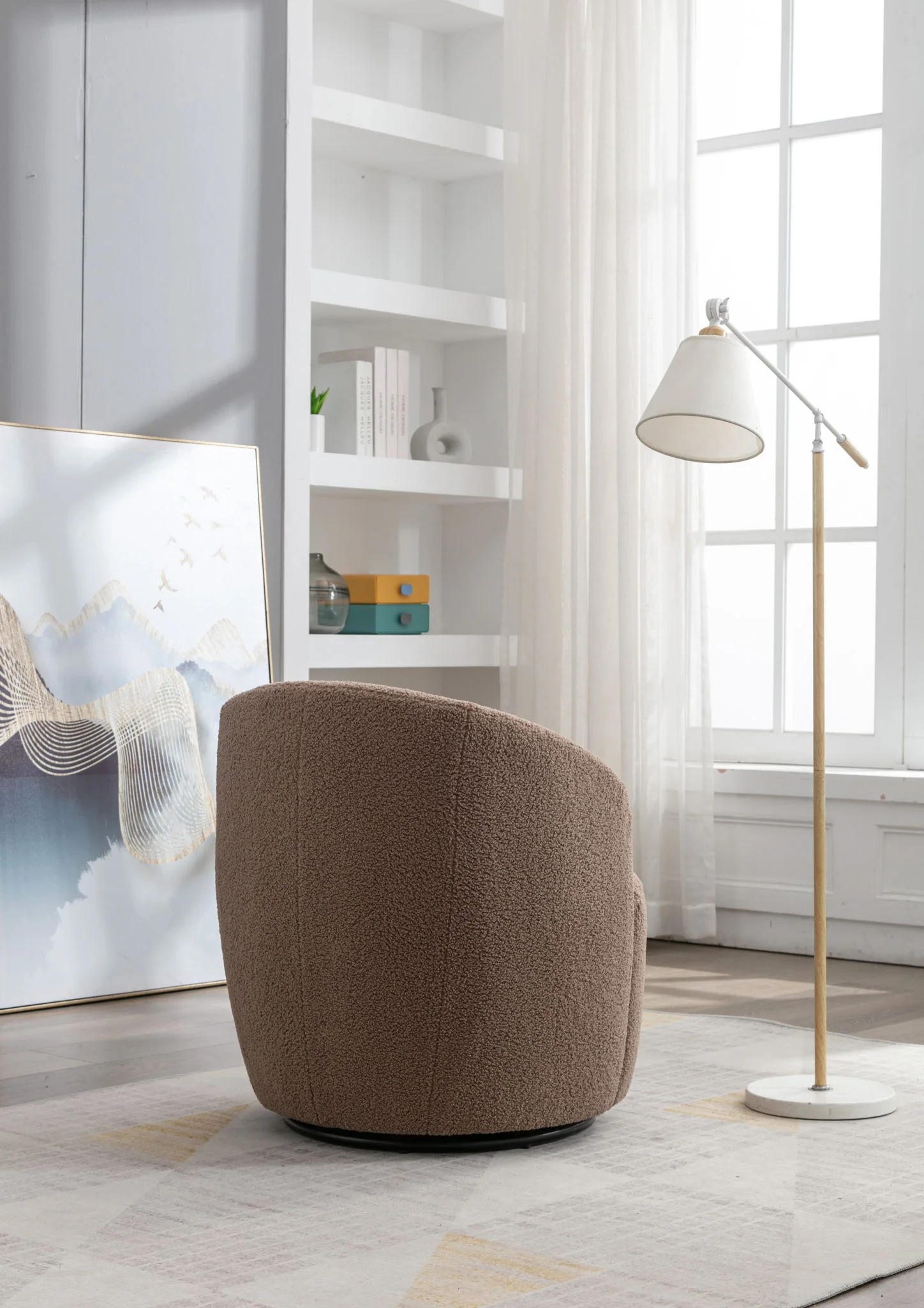 Teddy Fabric Swivel Accent Armchair Barrel Chair With Powder Coating Metal Ring - Image 23