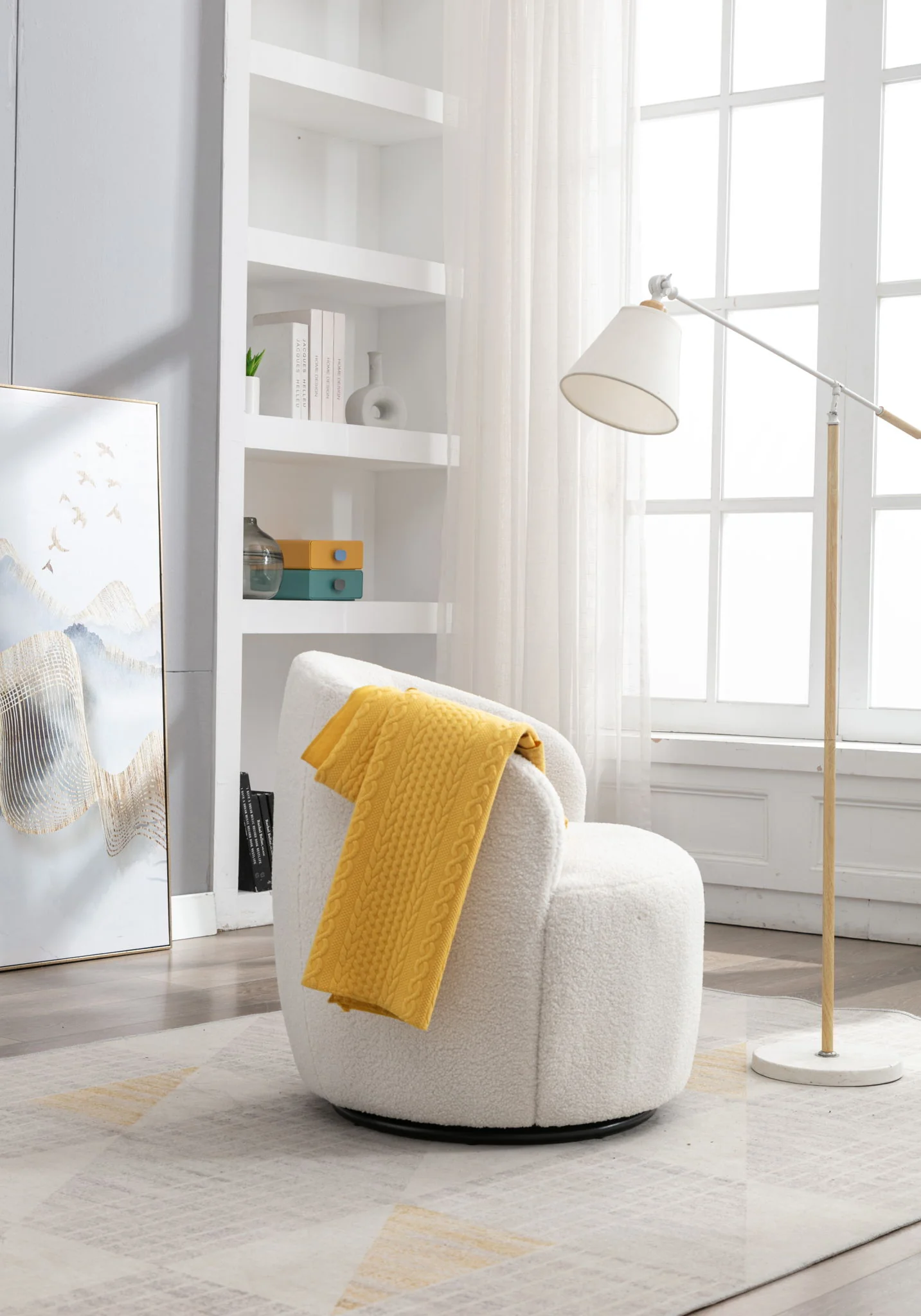 Teddy Fabric Swivel Accent Armchair Barrel Chair With Powder Coating Metal Ring - Image 27