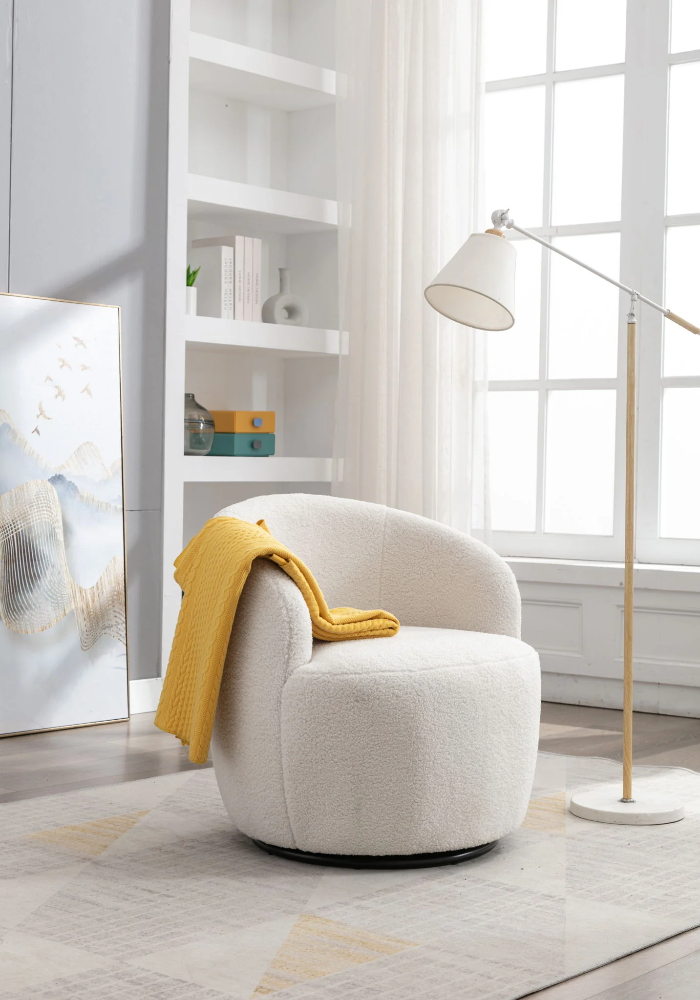 Teddy Fabric Swivel Accent Armchair Barrel Chair With Powder Coating Metal Ring - Image 31