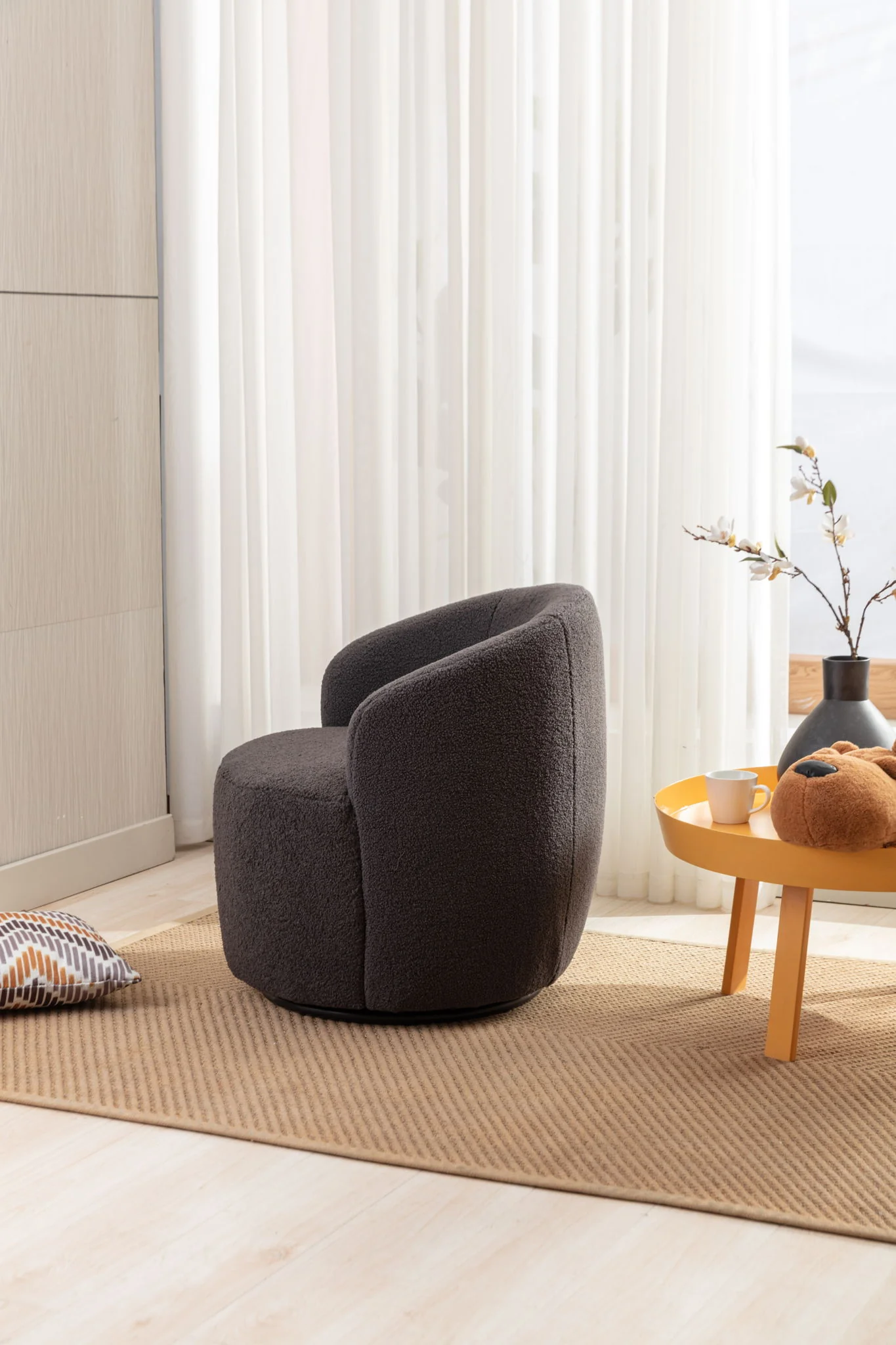 Teddy Fabric Swivel Accent Armchair Barrel Chair With Powder Coating Metal Ring - Image 43