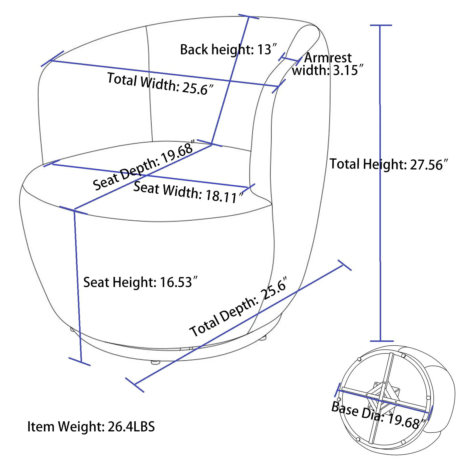 Teddy Fabric Swivel Accent Armchair Barrel Chair With Powder Coating Metal Ring - Image 56
