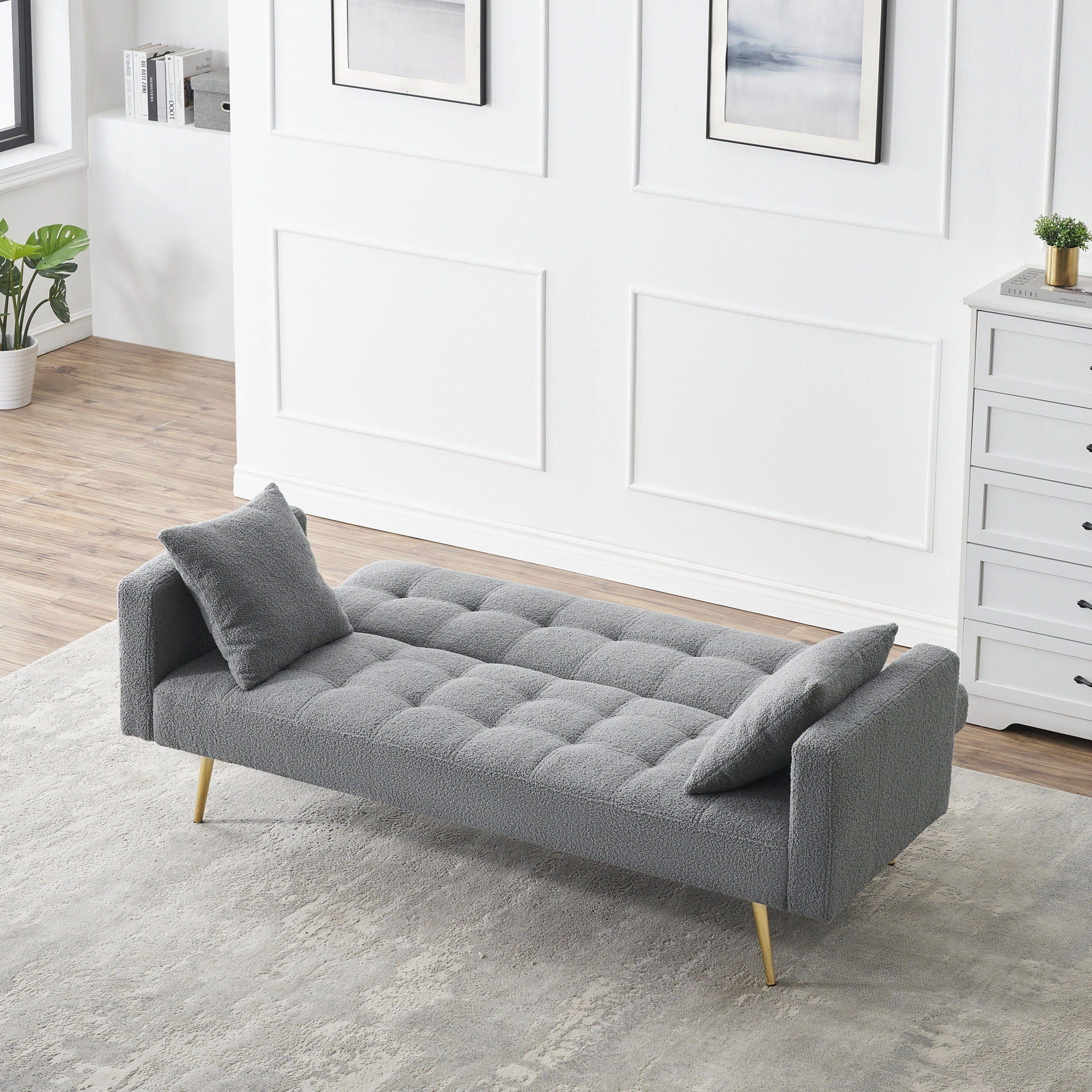 Teddy Fleece Sofa Bed With Luxurious Throw Pillows - Image 13