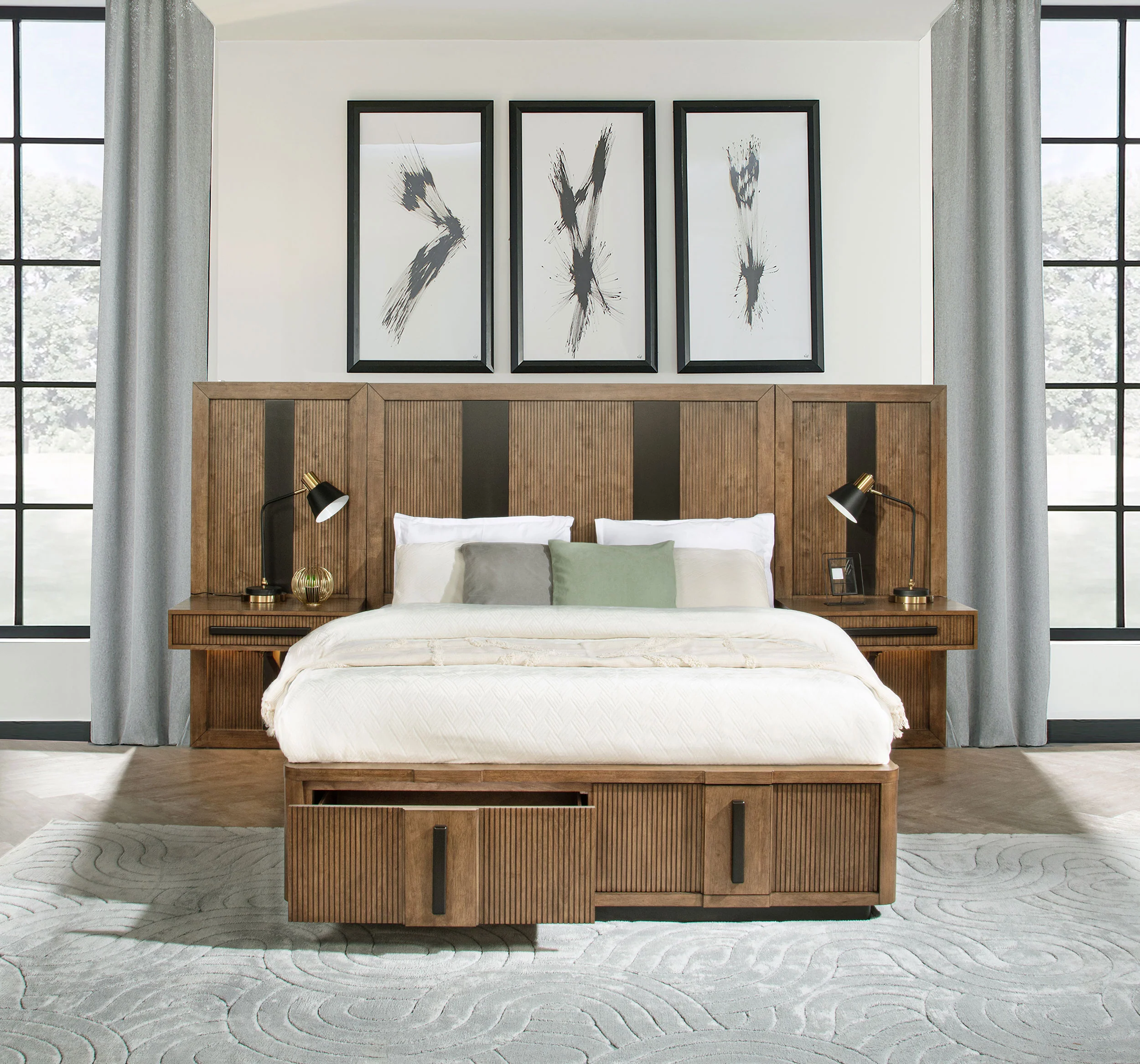 Terrace 2-Piece Wall Panel with Nightstand Set Ash Brown - Image 4