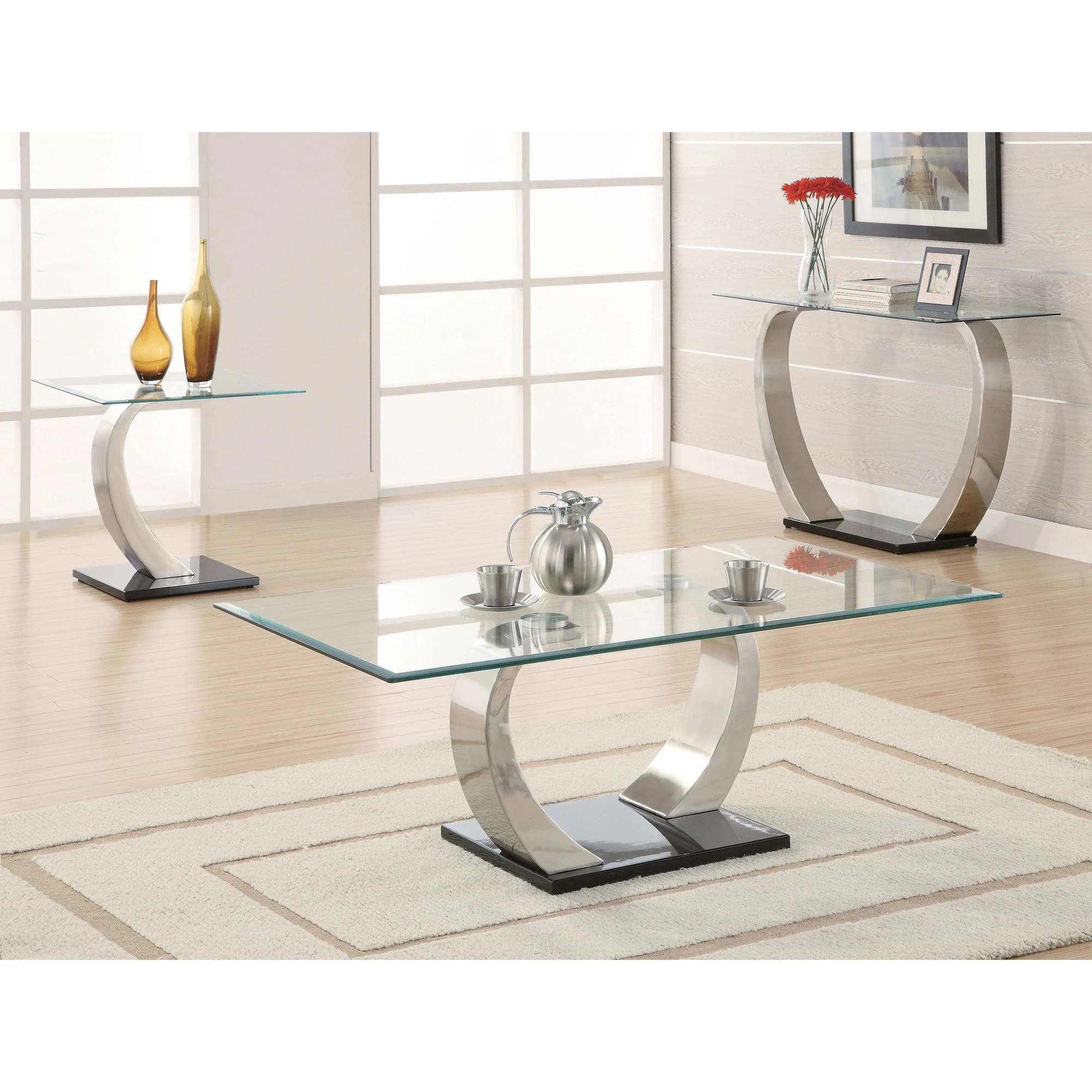 Terrell - Satin Rectangular Glass Top End Table - Silver - Image 5
