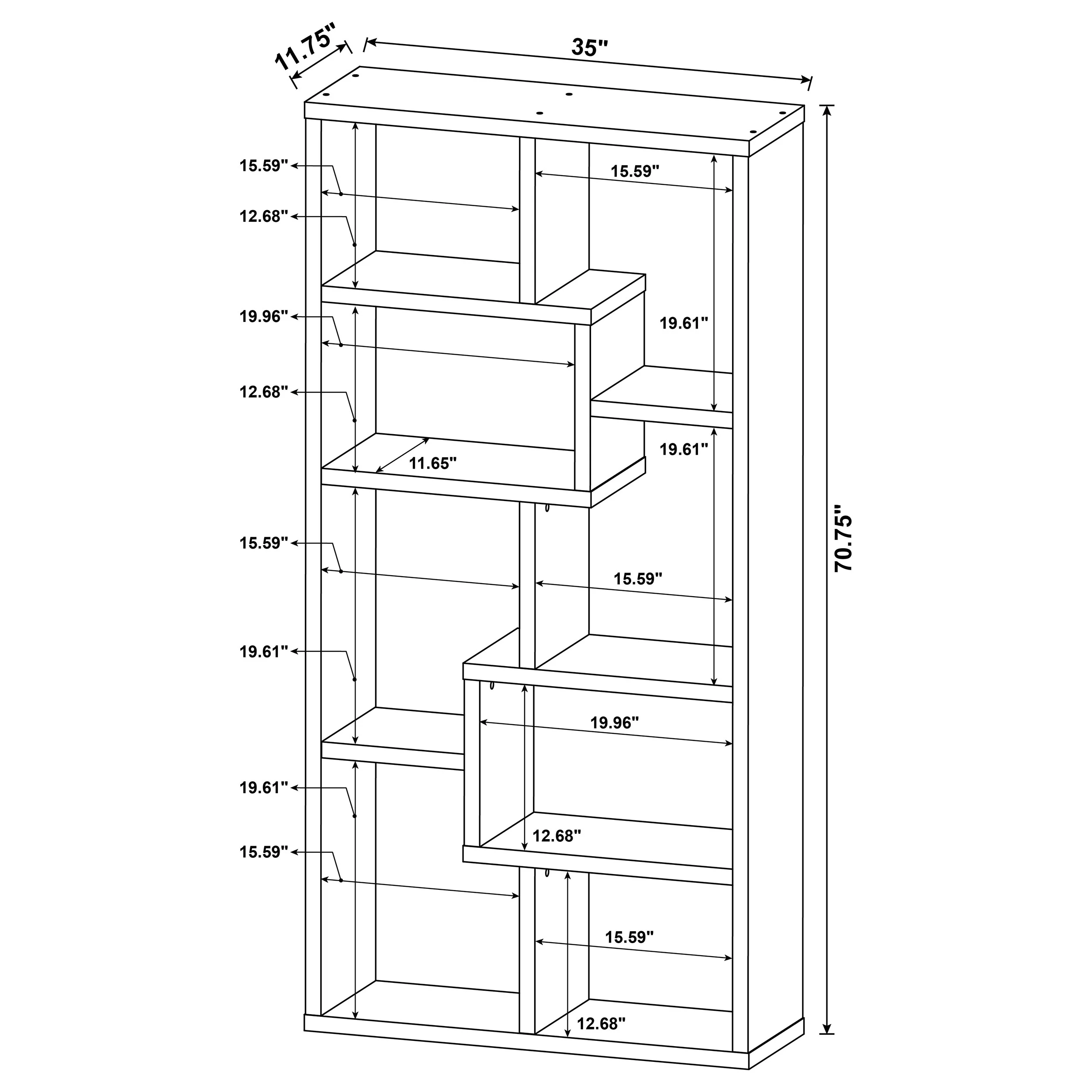 Theo 71-Inch 6-Shelf Bookshelf in White - Image 7