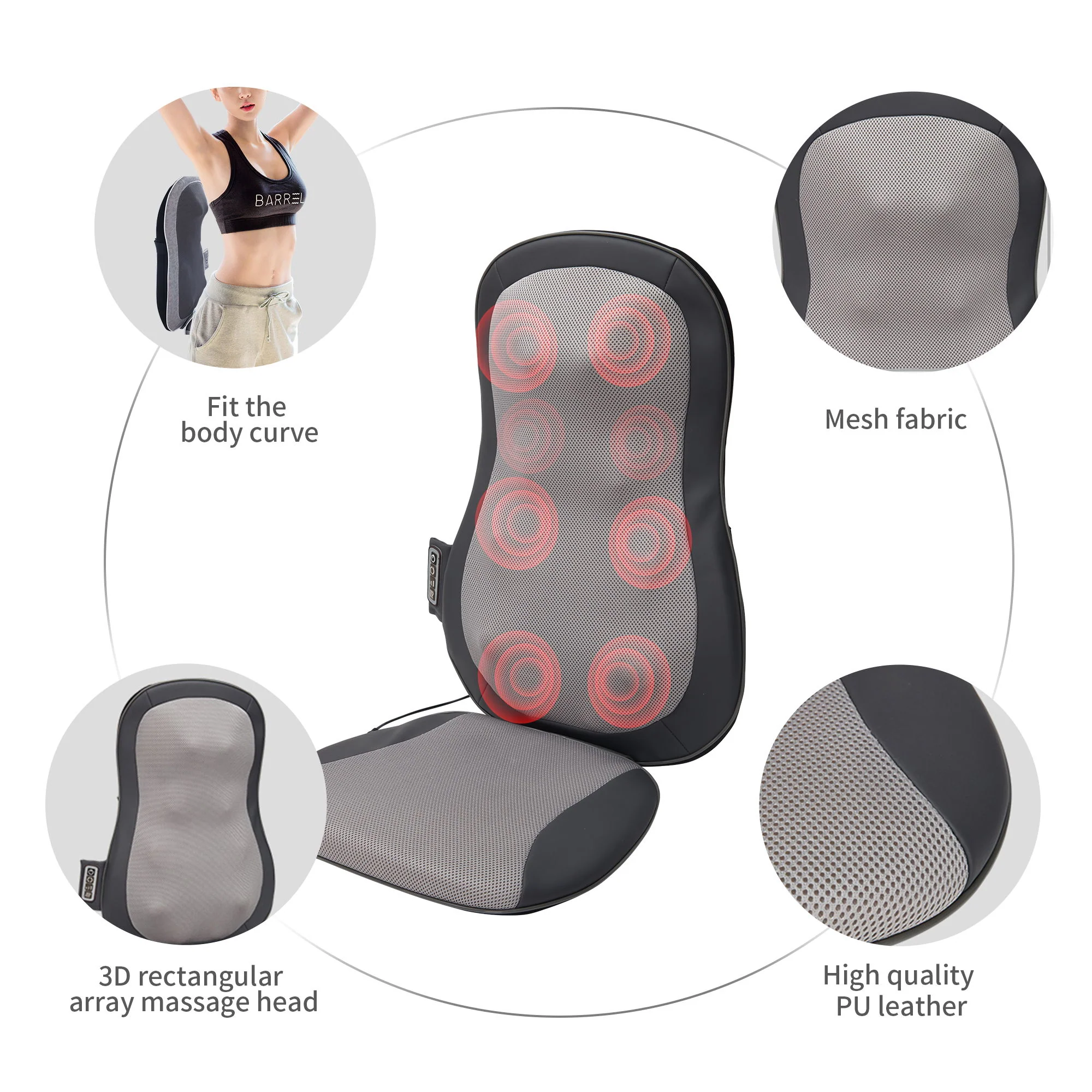 Therapeutic Shiatsu Massage Cushion With Heat Function, Polypropylene - Gray - Image 6