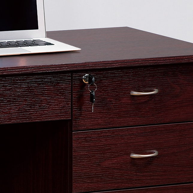 Three Locking Drawers On Metal Glides Student Desk Work Desk Modesty Panel Metal Bar Handles - Mahogany - Image 5