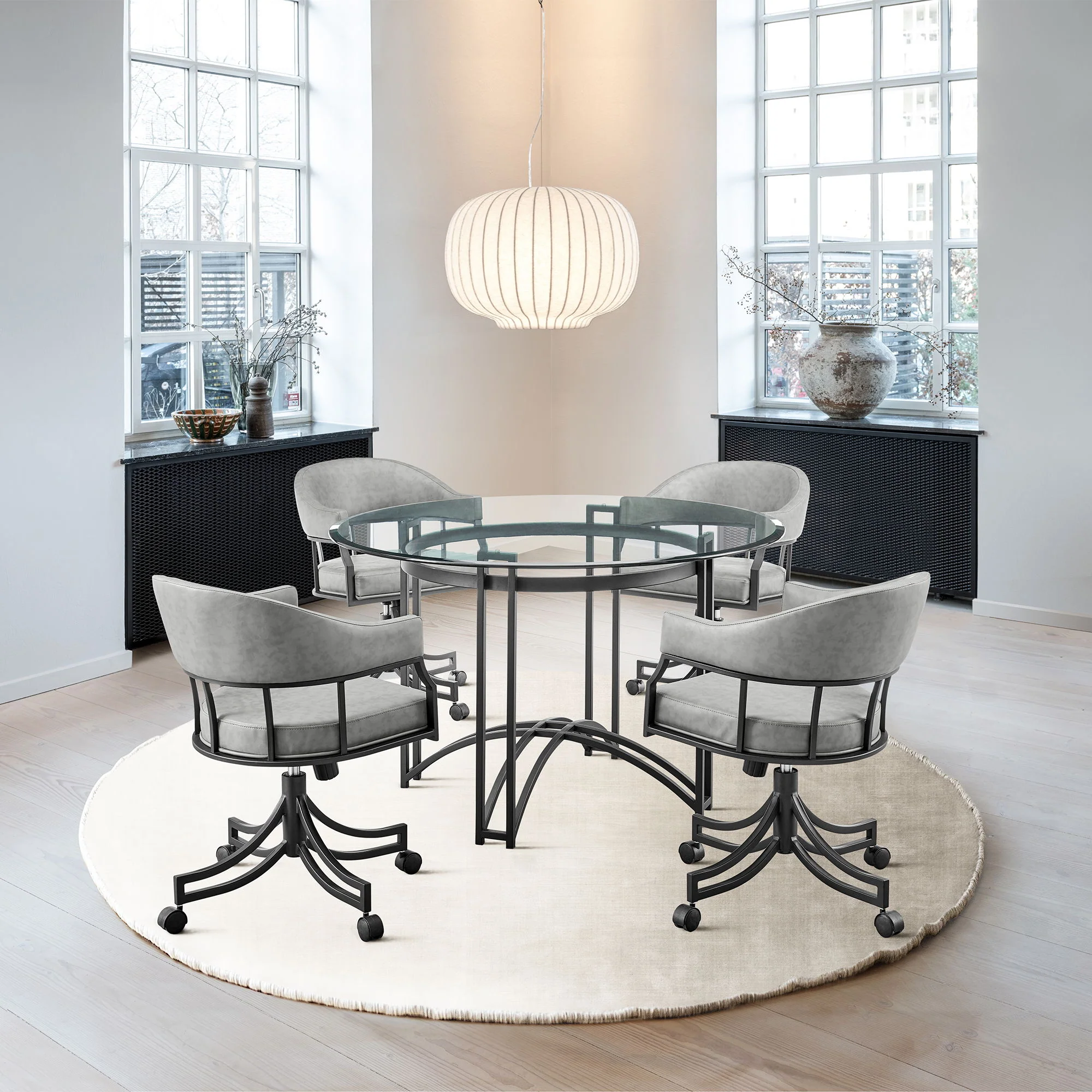 Tibet - Contemporary Round Glass Dining Table - Matte Black - Image 8